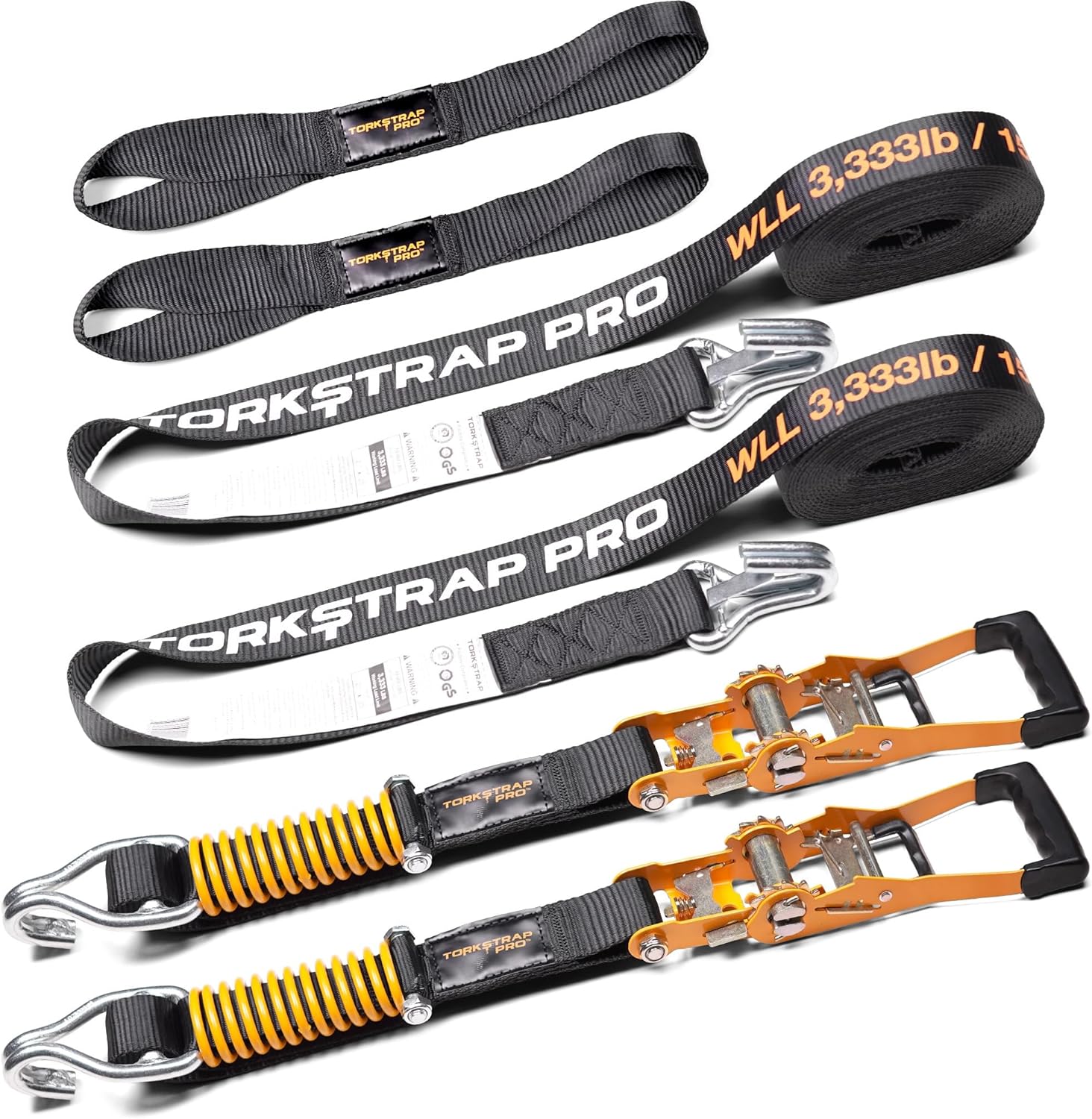 TorkStrap Pro 25' x 2'' Self Tensioning Ratchet Straps (10,000LB Break Strength) - Adjusts to Load Shifts - Heavy Duty & Industrial Use - Extra Soft Loops - Heavy UTV, Cargo, ATV, Trucks (2-Pack)