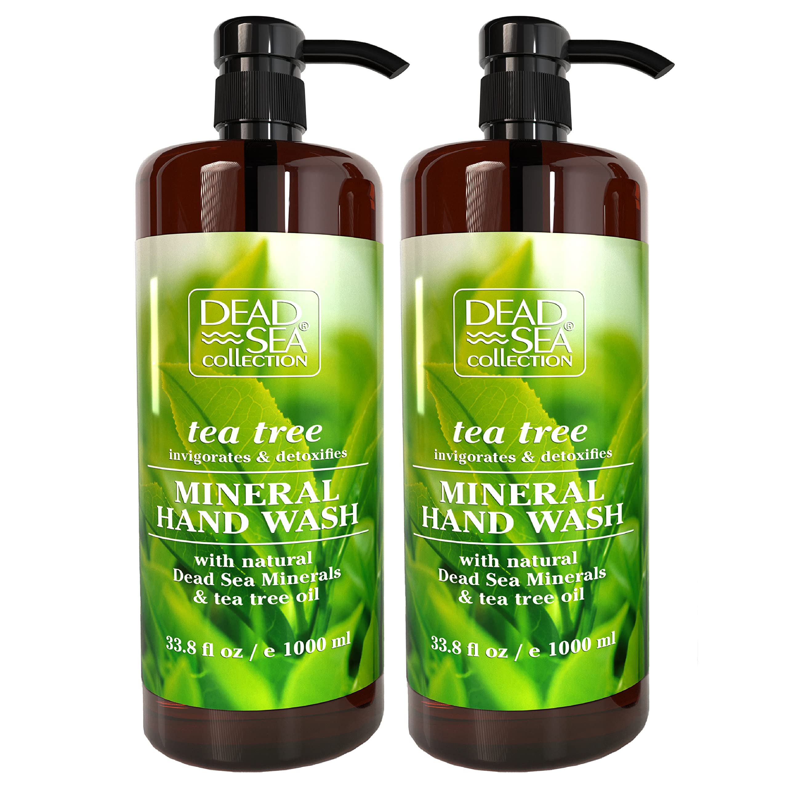 Dead Sea Collection Hand Soap Pump Tea Tree - Hand Wash Liquid with Dead Sea Minerals and Tea Tree Nourishing - Invigorates & Detoxifies Oil - Gentle for All Skin Types Pack of 2 (33.8 Fl Oz Each)