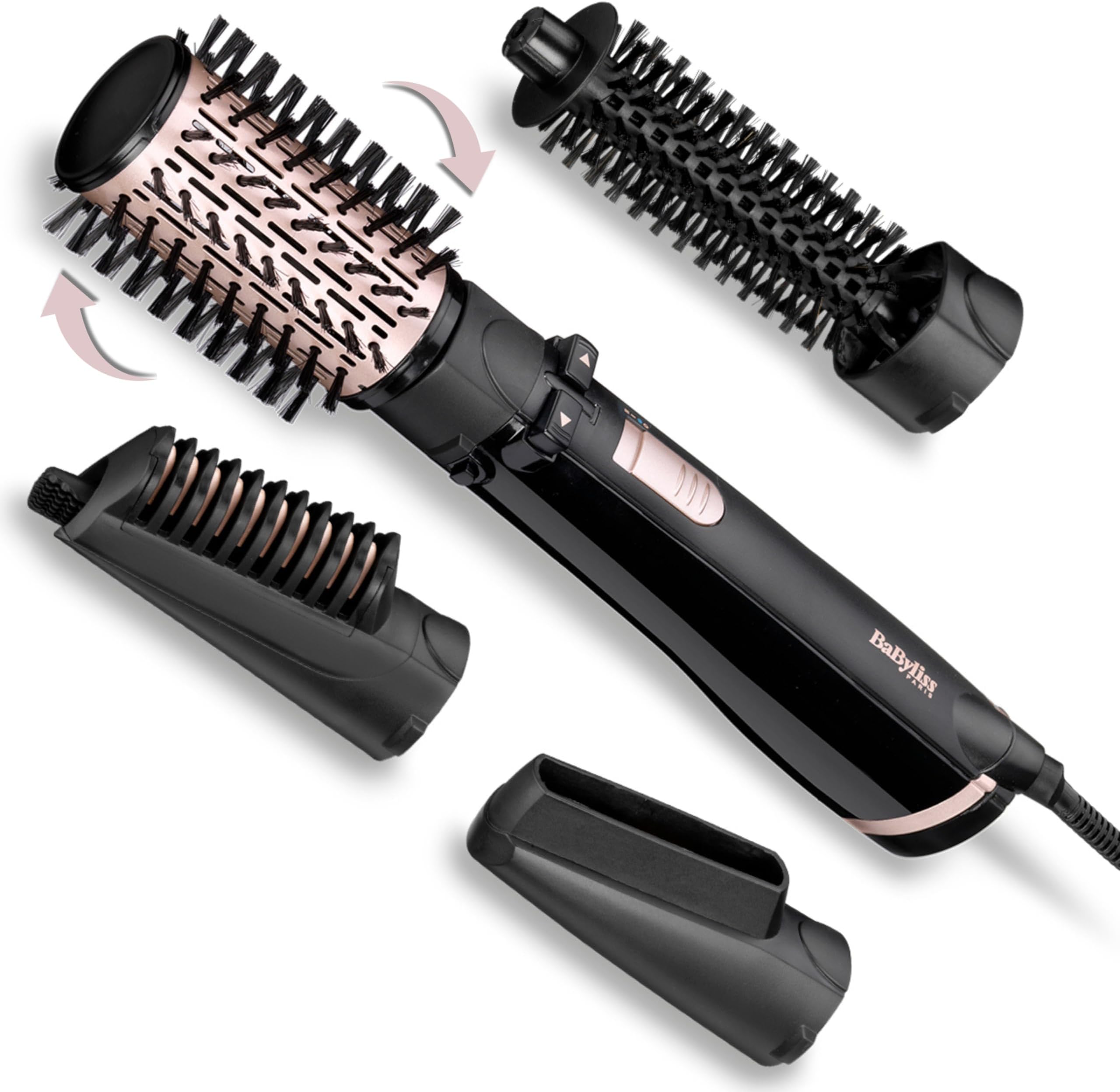 AS200E Brush & Style Ionic rotating hot air brush set, 1000 watts, 4 attachments, black, 5-piece set