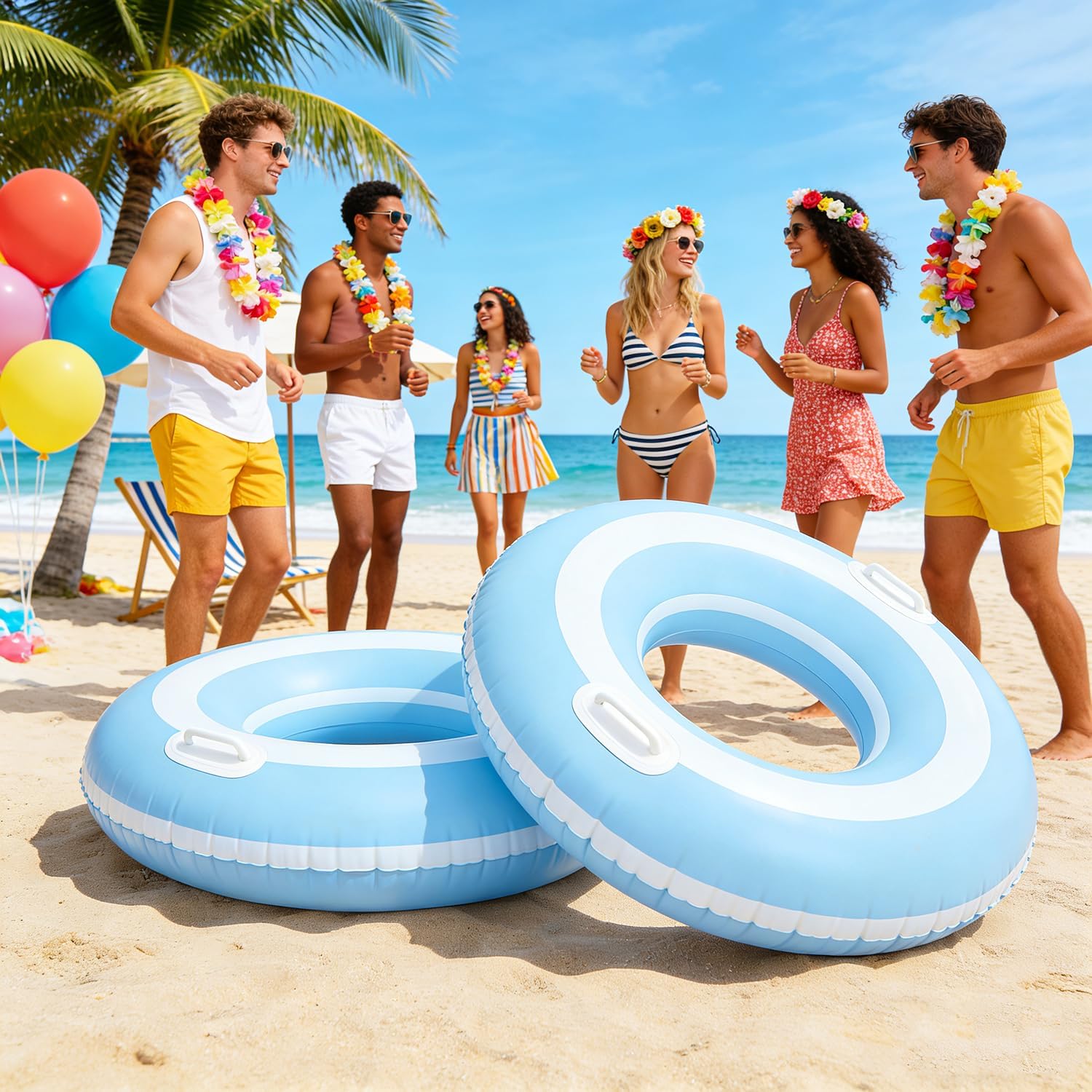 2PCS XL 45" Striped Pool Swim Ring Inflatable Pool Floats Water Fun Bachelorette Large Adult Swimming Pool Float for Beach Lake Summer Holiday Beach Party