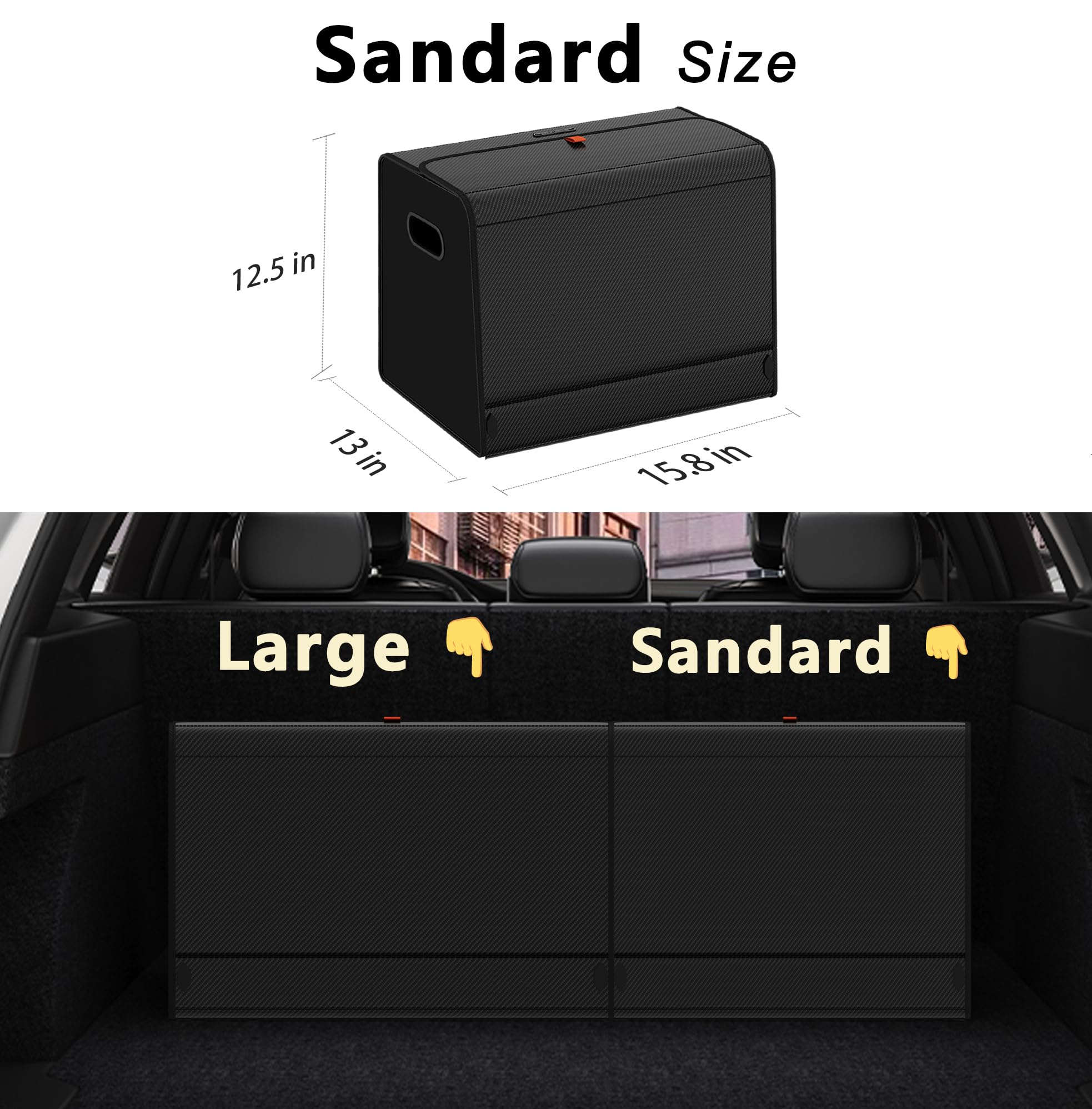 GMQ Car Trunk Organizer for SUV,Car Organizers and Storage with Collapsible Storage, Large Capacity for SUV, Truck, MPV (Carbon Black, M-15.8 * 13 * 12.5IN)