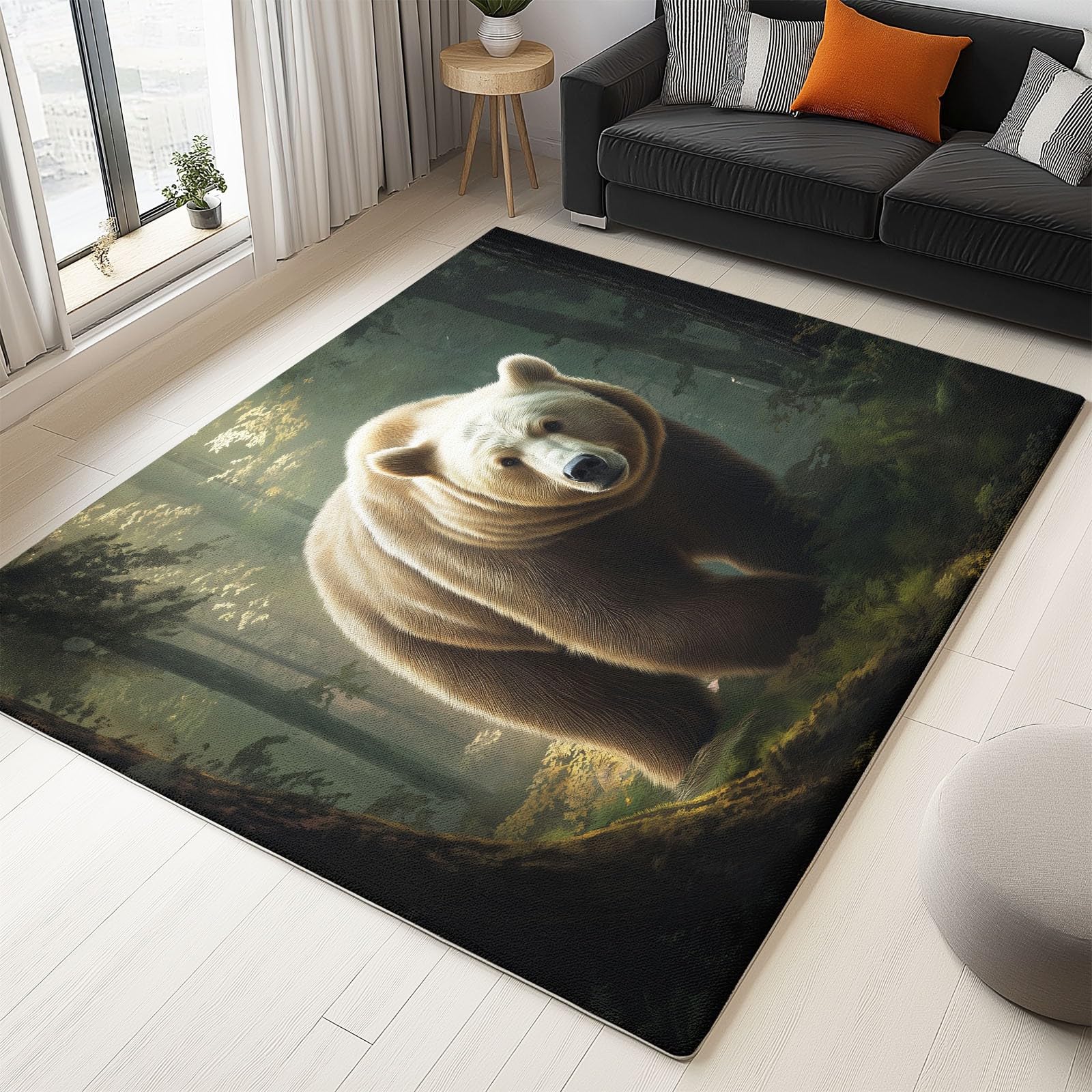 Dywan z motywem zwierzęcym niedźwiedzia dżungli można prać w pralce, krótki włos, 80 x 150 cm, brązowy