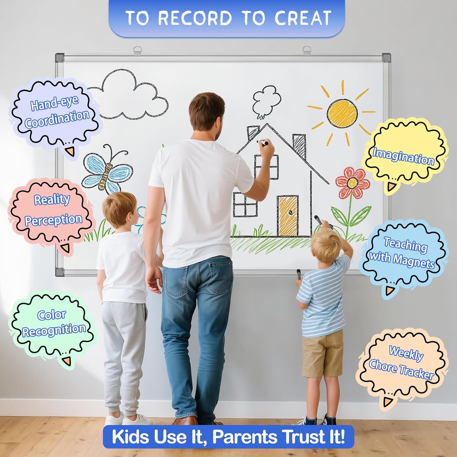 Grtard 36" x 24" Magnetic Dry Erase Board, Large Hanging Magnetic White Board with Aluminum Frame, Smooth Writing Presentation Whiteboard Suitable for Home, Office, Classroom & Kitchen