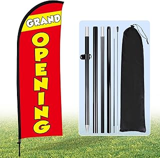 Buryeah Grand Opening Feather Flag, 7 x 5.4 ft Opening Flag Sign with Pole Kit, Grand Opening Signs for Retail Store Outside Garden Business Advertising(Red)
