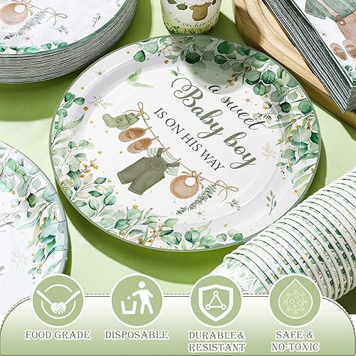 Vista 32 de Hushee Juego de 200 platos florales de papel para baby shower, servilletas, tazas, suministros de fiesta de baby shower, juego de vajilla desechable