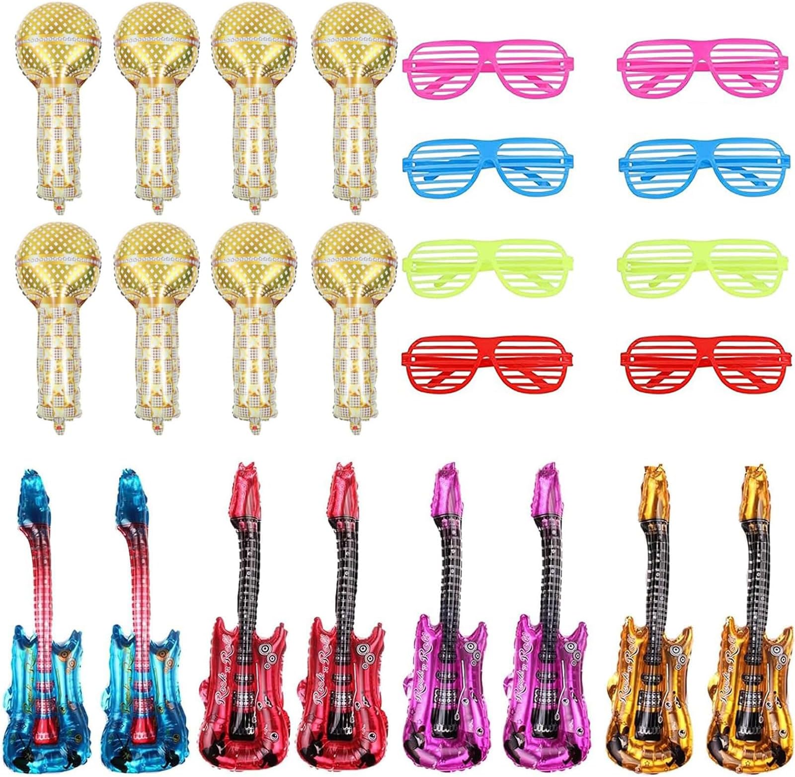 24 PCS Photo Booth Props, Inflatable Party Props, Musical Instrument Ballons Photo Props, Inflatable Toys 70s 80s Disco Party suitable for Birthday Parties and Carnival Parties