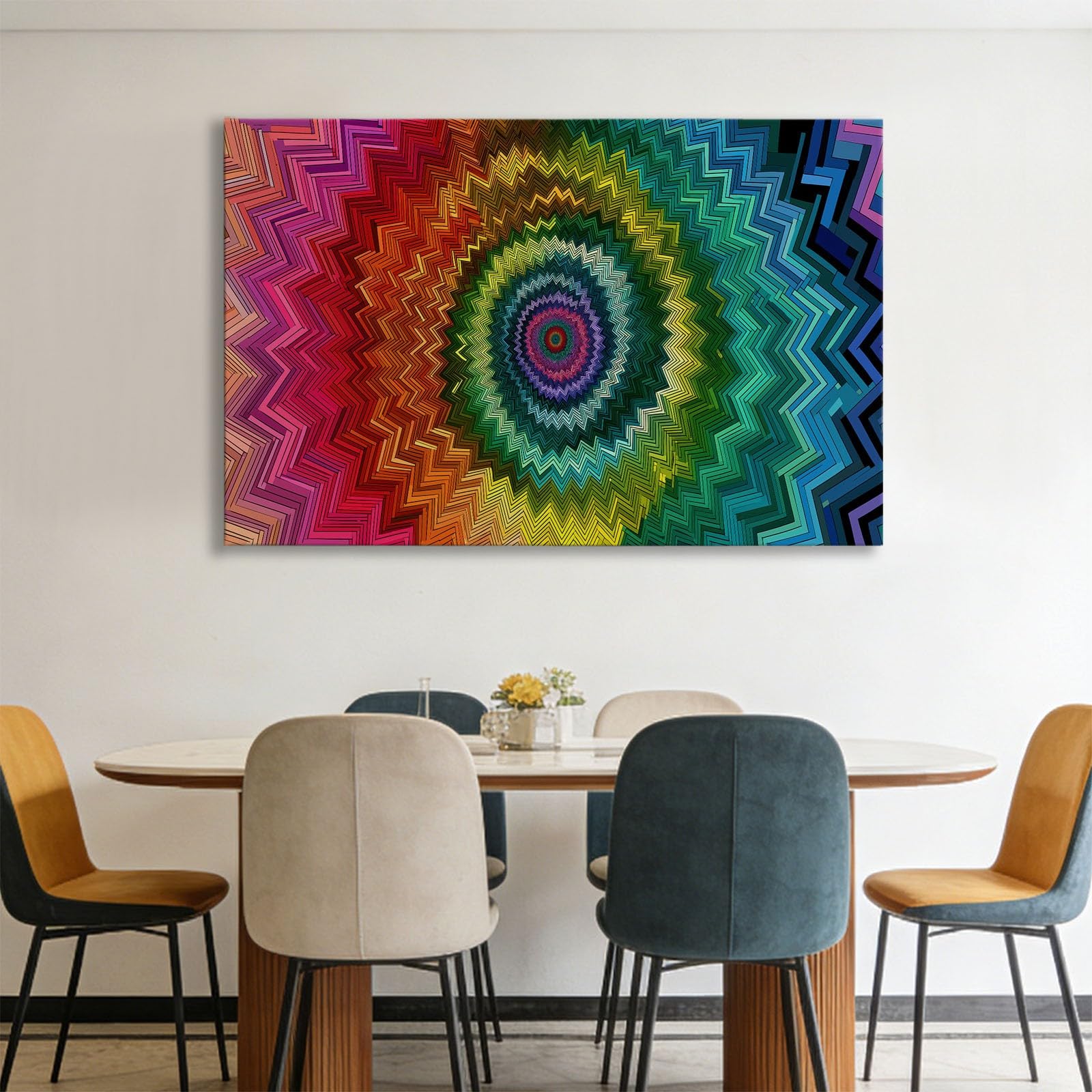 Generisch Abstrakt Modern Wirbel Streifen Modernes Leinwandbild 90L x 60B cm mit Rahmen, Schillernd XXL Wanddeko für Wohnzimmer Geschenk Idee Einzug - Hochwertiger Kunstdruck auf Holzrahmen