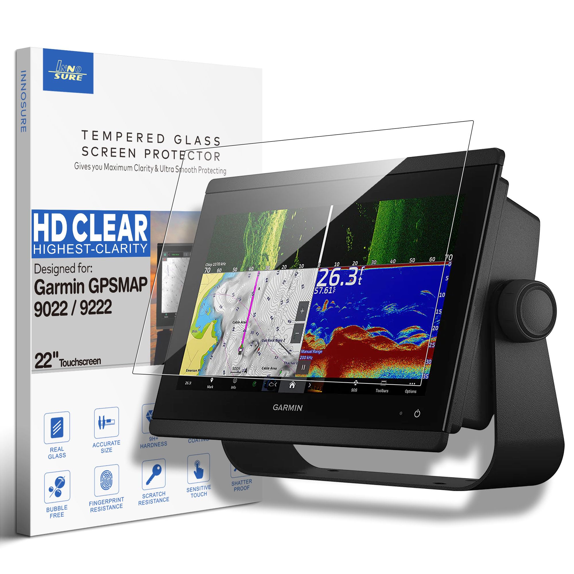 Folia ochronna ze szkła hartowanego do Garmin GPSMAP 9022/9222 Marine-Chartplotter 22-calowy ekran dotykowy 4K 9H ochrona przed zarysowaniami (HD Clear)