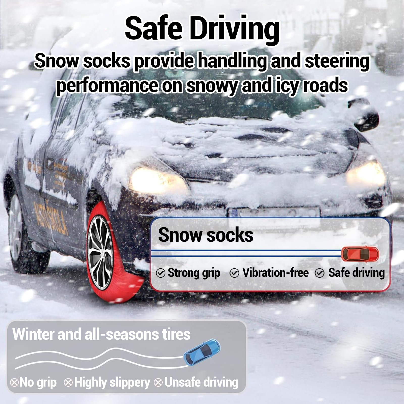Cadenas Textiles Coche Nieve,Calcetines para NeumáTicos para Nieve,Cadenas De Invierno Coche,Reduce Los Derrapes,para Una Variedad De NeumáTicos Comunes