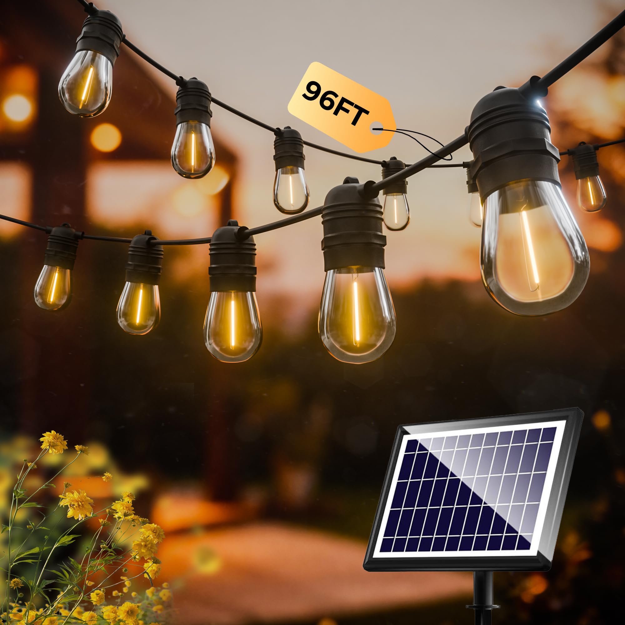 SUNAPEX Solar String Lights Outdoor Waterproof,96FT Solar Patio