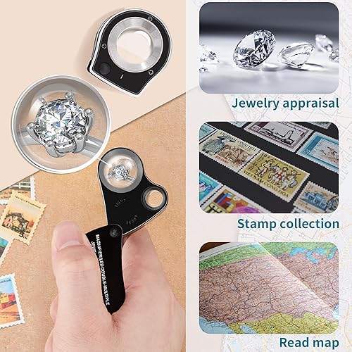 Miniatura 6 de JARLINK 2 Pack 30X 60X Jewelers Loupe, Foldable Jewelry Magnifier with Bright LED Light, Desktop Loupe Magnifier with 3 LED Light and 3 UV Light for