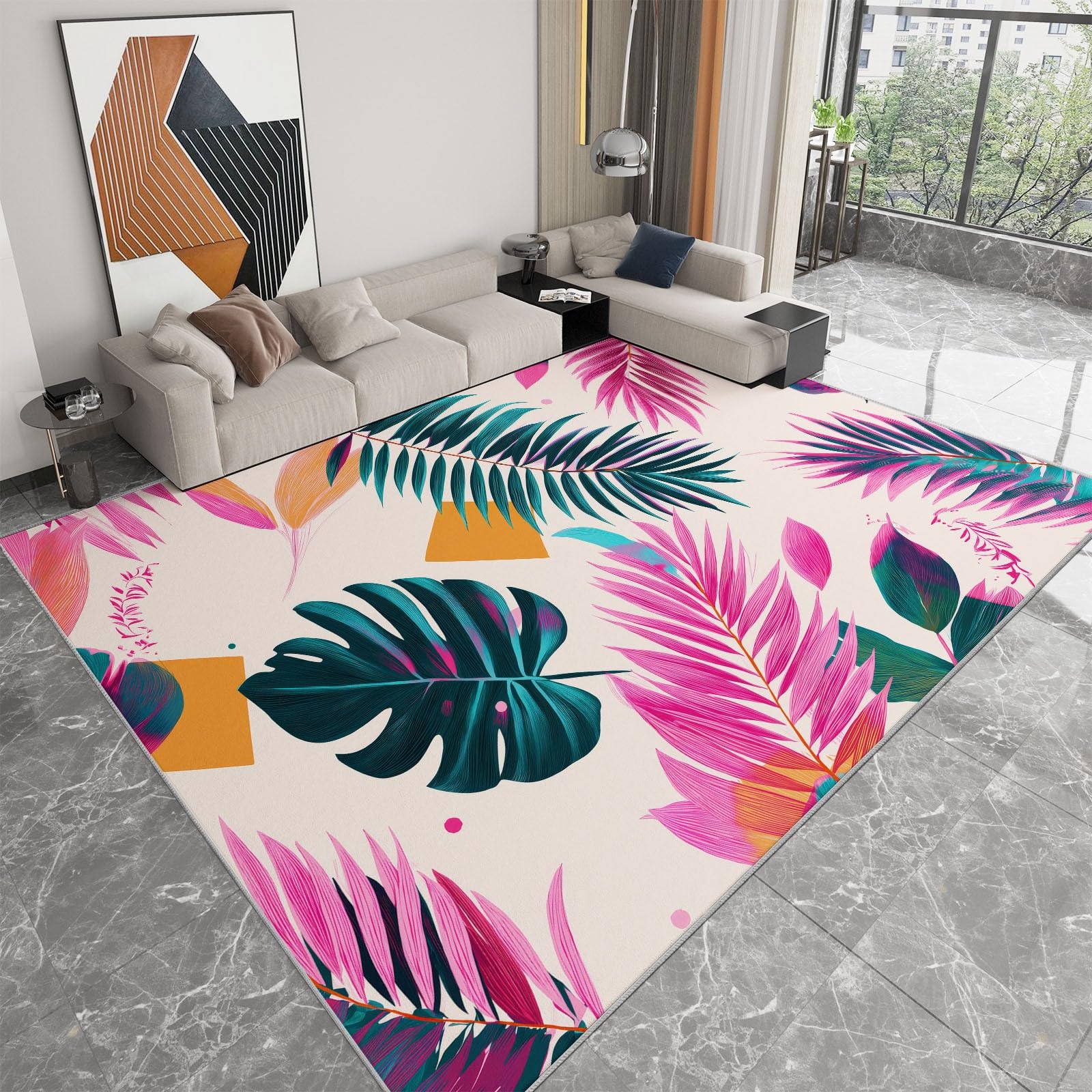 Tapis de chambre feuilles de palmier 180x240 doux pour les pieds de bébé au réveil