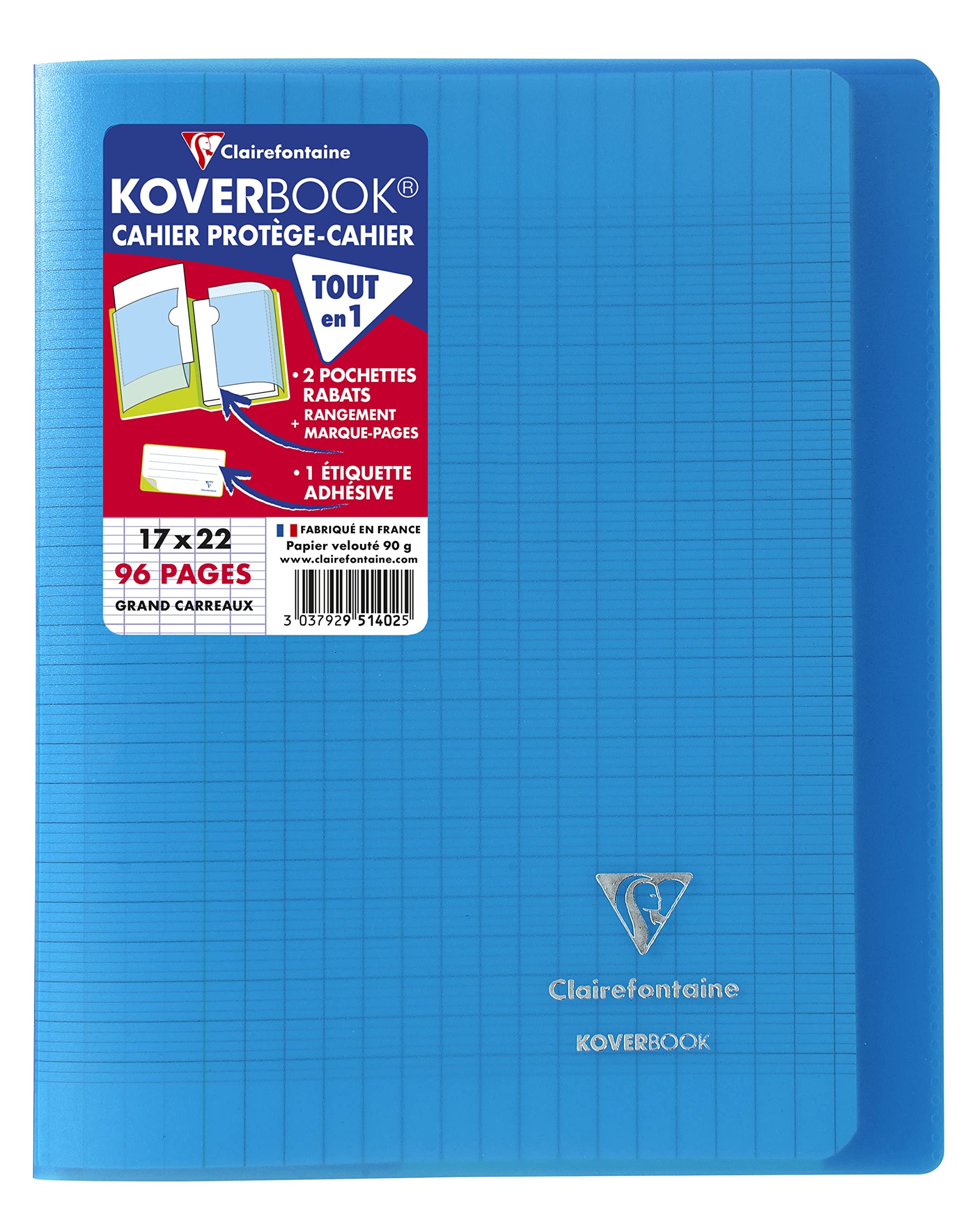 Clairefontaine 951402C - Packung mit 10 Heften Koverbook 17x22 cm, 48 Blatt Französische Lineatur, 90g, Einband PP, Blau, 1 Pack