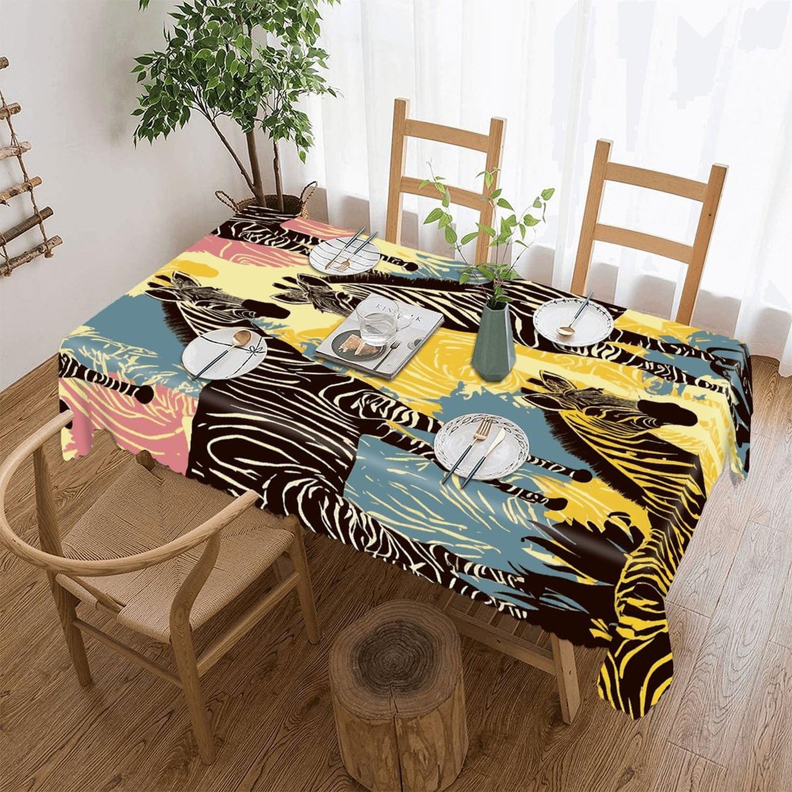 Fekiloot Style Giraffe And Zebra Tablecloths Heavy Duty Washable Fabric,Birthday Tablecloth-Wavy Edge Design,Polyester Table Cloth For Restaurant,Picnic,Indoor And Outdoor Dining60 X86