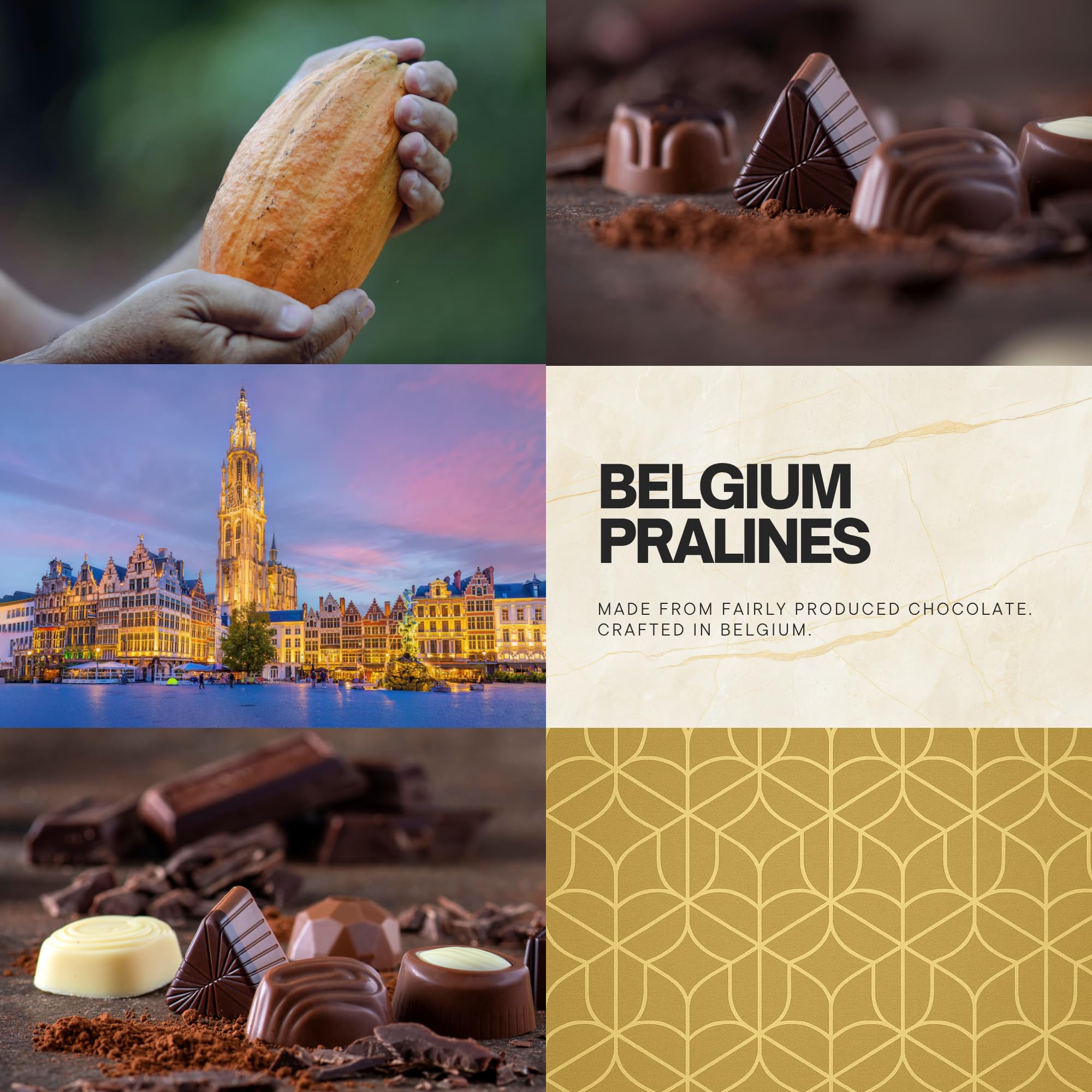 Chocolate Belga Hamlet, Bombones para Regalar, Chocolates para regalar con Bolsa Premium, Auténtico Chocolate Belga, Caja de Diferentes Chocolates 200g