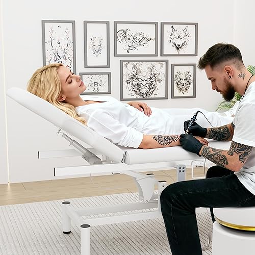 Miniatura 6 de Mesa de masaje eléctrica profesional, 2 motores de elevación eléctrica hidráulica, respaldo ajustable y funciones de elevación de altura para