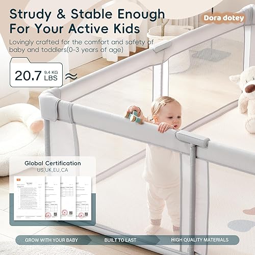 Miniatura 4 de Doradotey - Corralito plegable y premontado para bebés y niños pequeños, corralito grande de 59 x 59 pulgadas para interiores, área de juego de