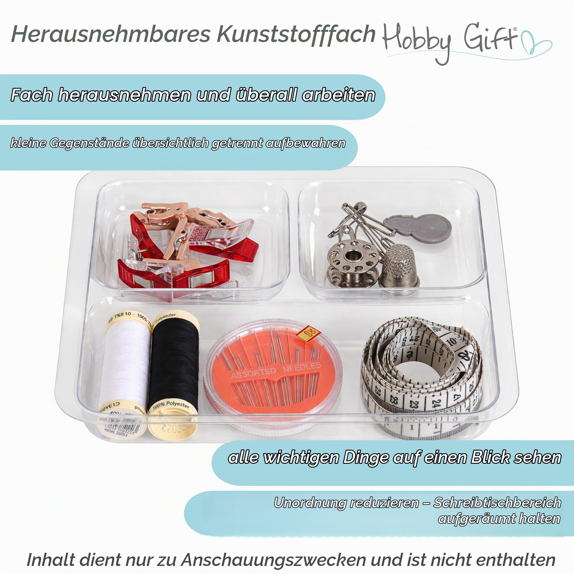 Hobby Gift Nähkästchen Klein mit Griff - Nähkorb aus Baumwolle mit Fächern für Nähzubehör & Werkzeuge - Aufbewahrungsbox für Handarbeit