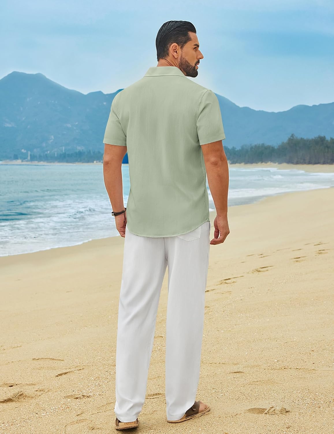COOFANDY Men's Linen Sets 2 Piece Beach Outfit Casual Short Sleeve Button Down Shirts Loose Pants Summer Vacation Outfits