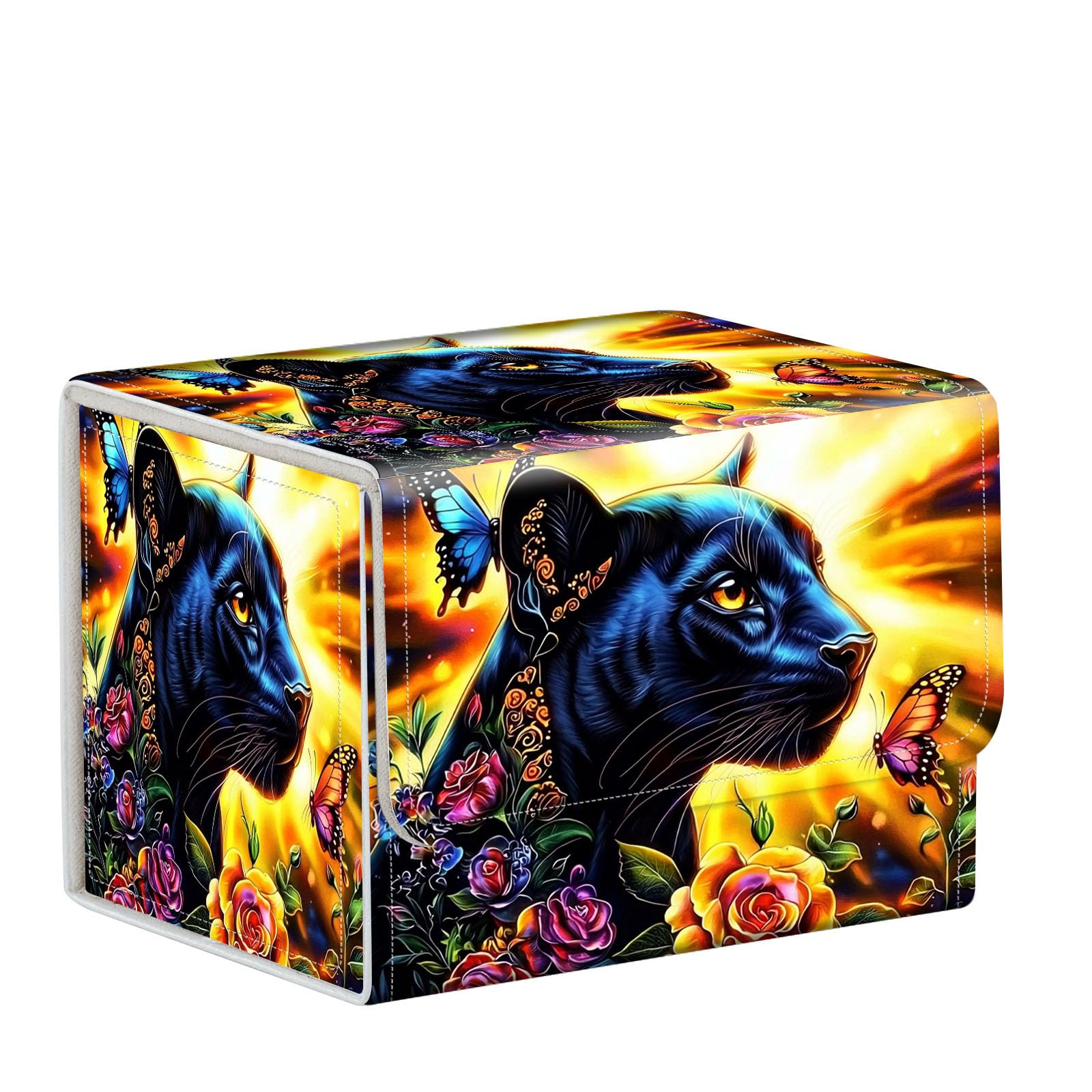 ETLKJVBL MTG Deck Box,Store and Protect Your MTG Commander Decks and Cards with this Durable Card Storage Box,Designed Specifically for MTG Players, Black Panther with Butterfly — image 1