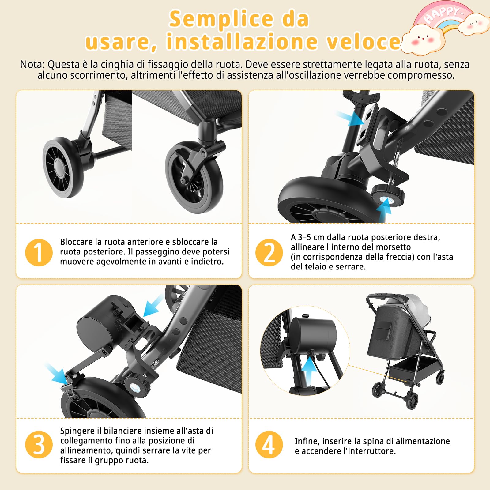 Dondolo per Passeggino, Dondolio assistito del Passeggino, Aiuto per il Sonno del Bambino, Dondolio delicato, Design Innovativo, Intensità regolabile, per Alcuni Passeggini- Nero
