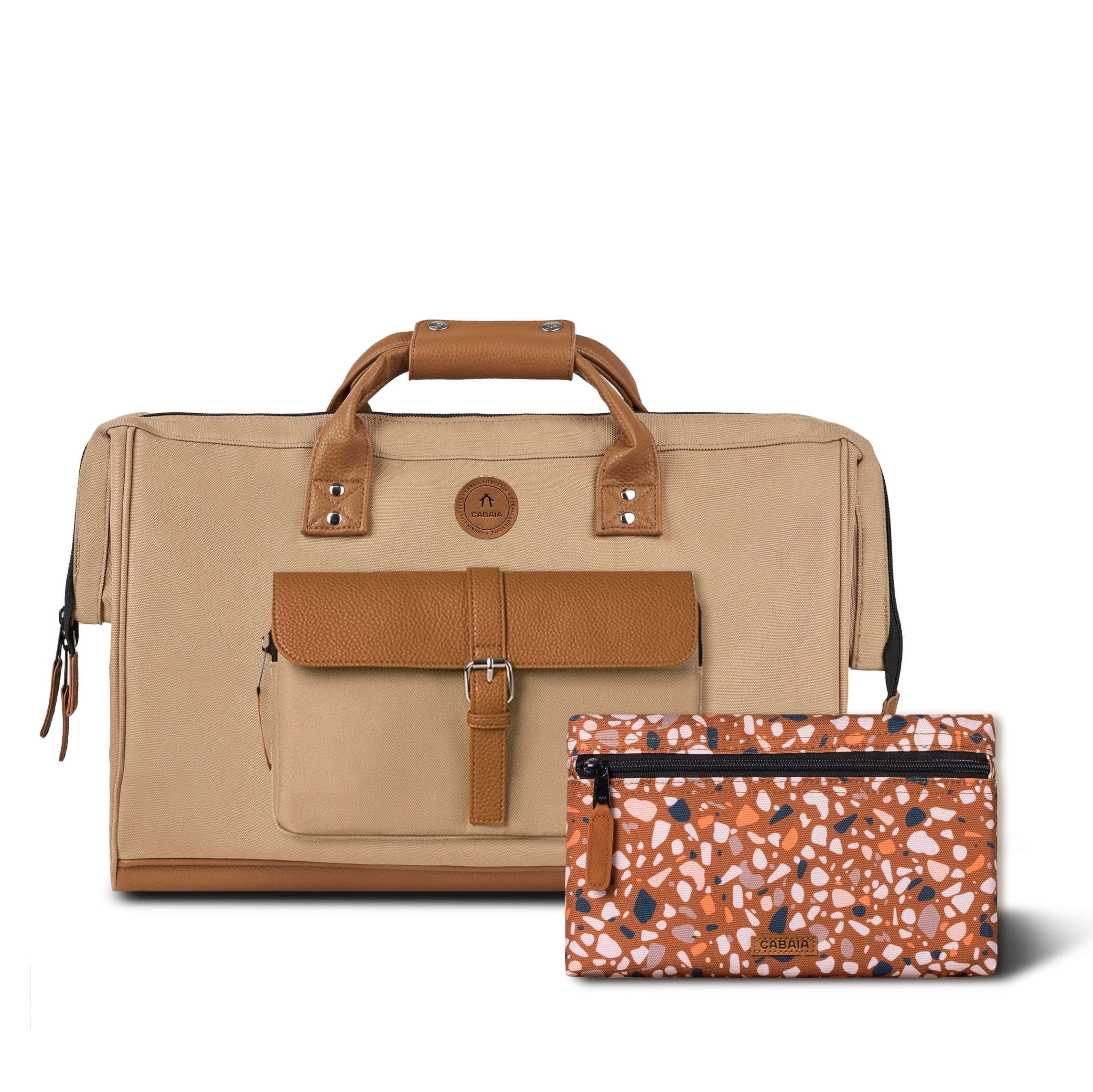 CABAIA - Reisetasche Duffle Adventurer Kuala Lumpur 40L - Handgepäck 45x30x29 cm - Wasserabweisend & Vegan - 2 Taschen - Schuhfach - Weekender & Sporttasche für Damen & Herren - Braun