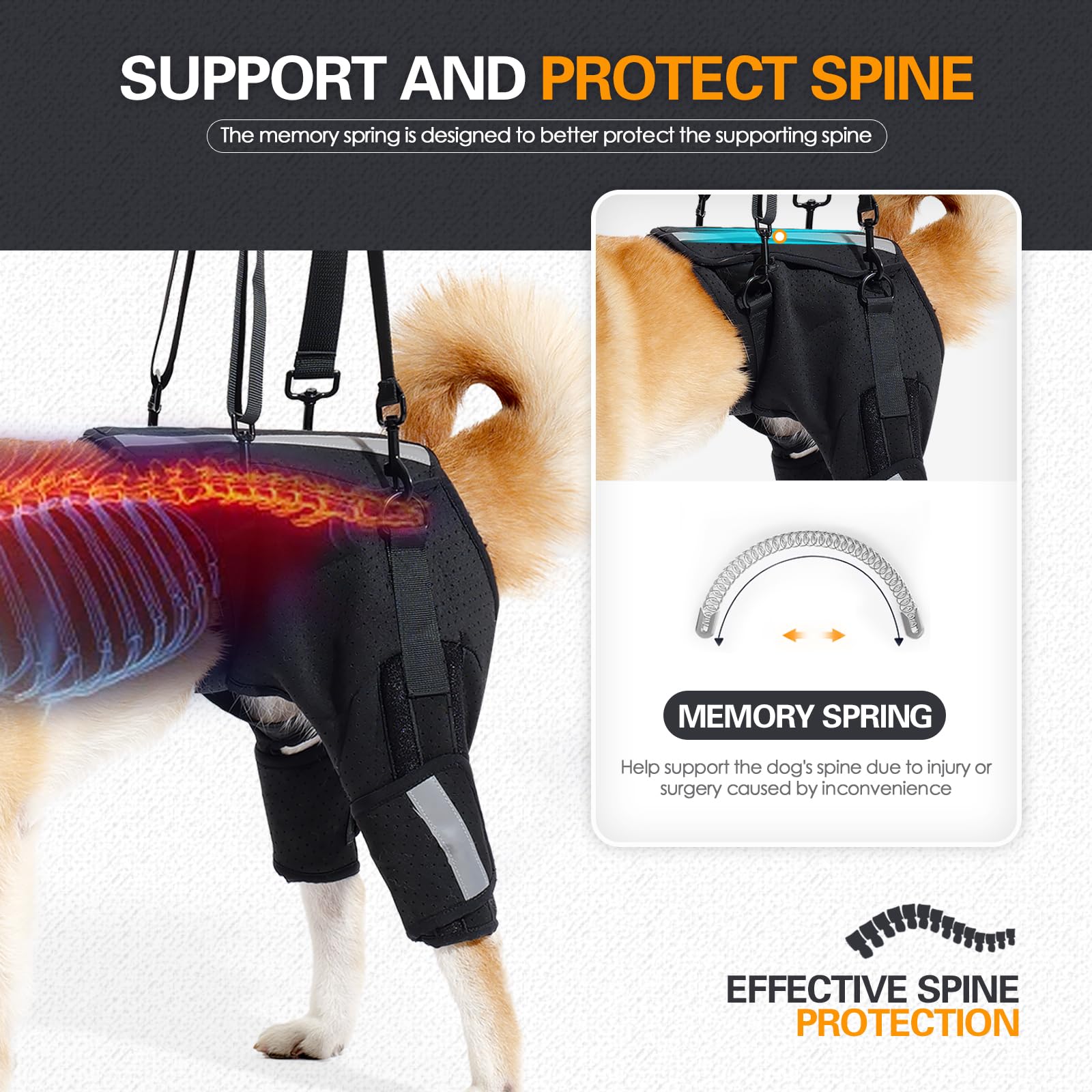 Arnés de elevación para perros, soporte de cadera para displasia de cadera, arnés de soporte para mascotas para patas traseras para perros pequeños y medianos, talla M