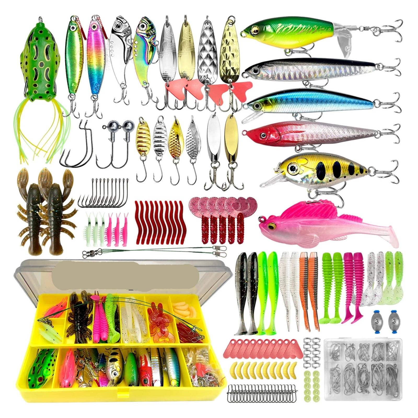 133/138/193/239pcs Fishing Lures Kit Tackle Box Set with Crankbaits Hooks Weights Bass(239-box)