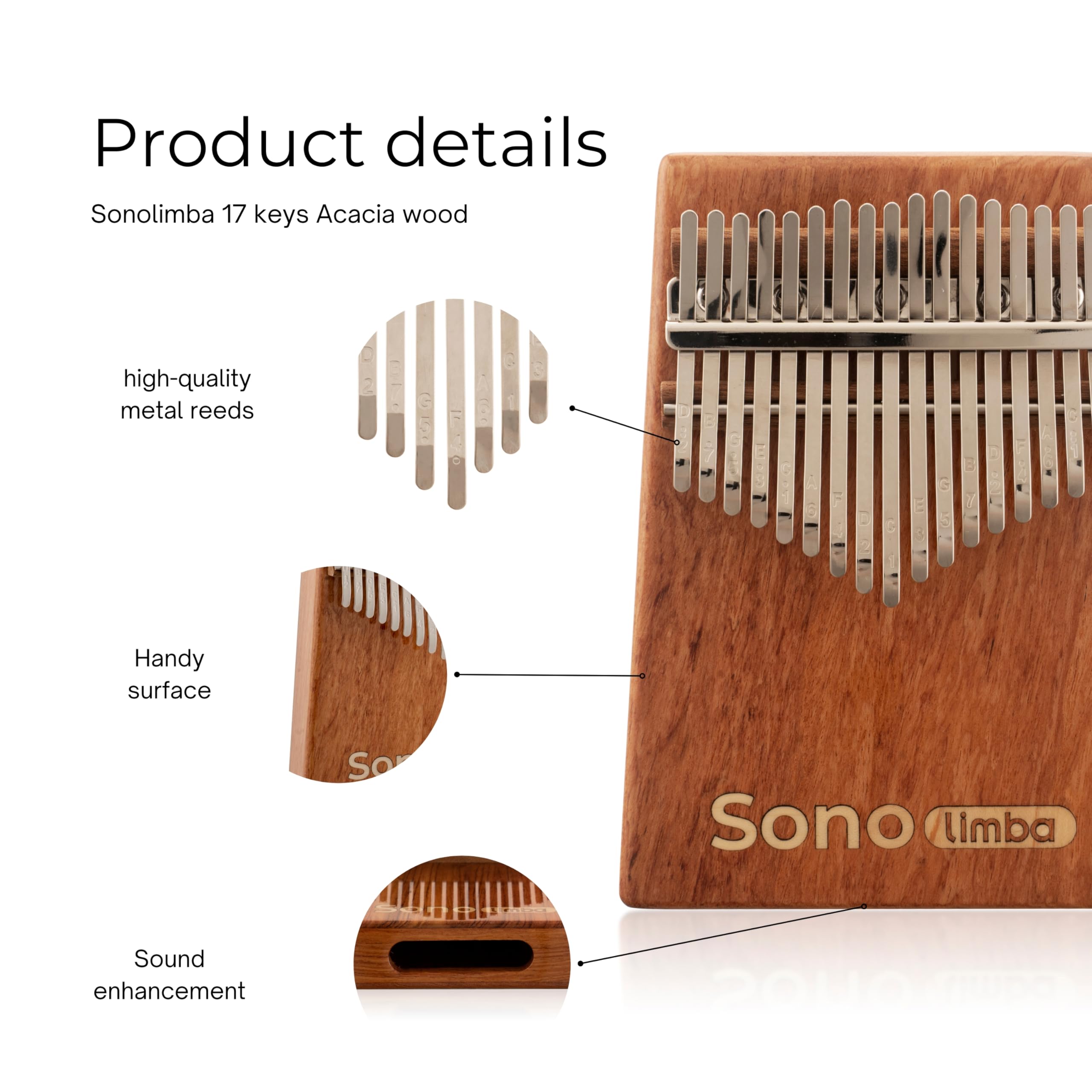 Kalimba avec 17 clés - Piano à pouces en bois d'acacia de haute qualité. Piano portable avec pochette et livre de chansons. Instrument de musique. Percussion à main pour enfant ou adulte