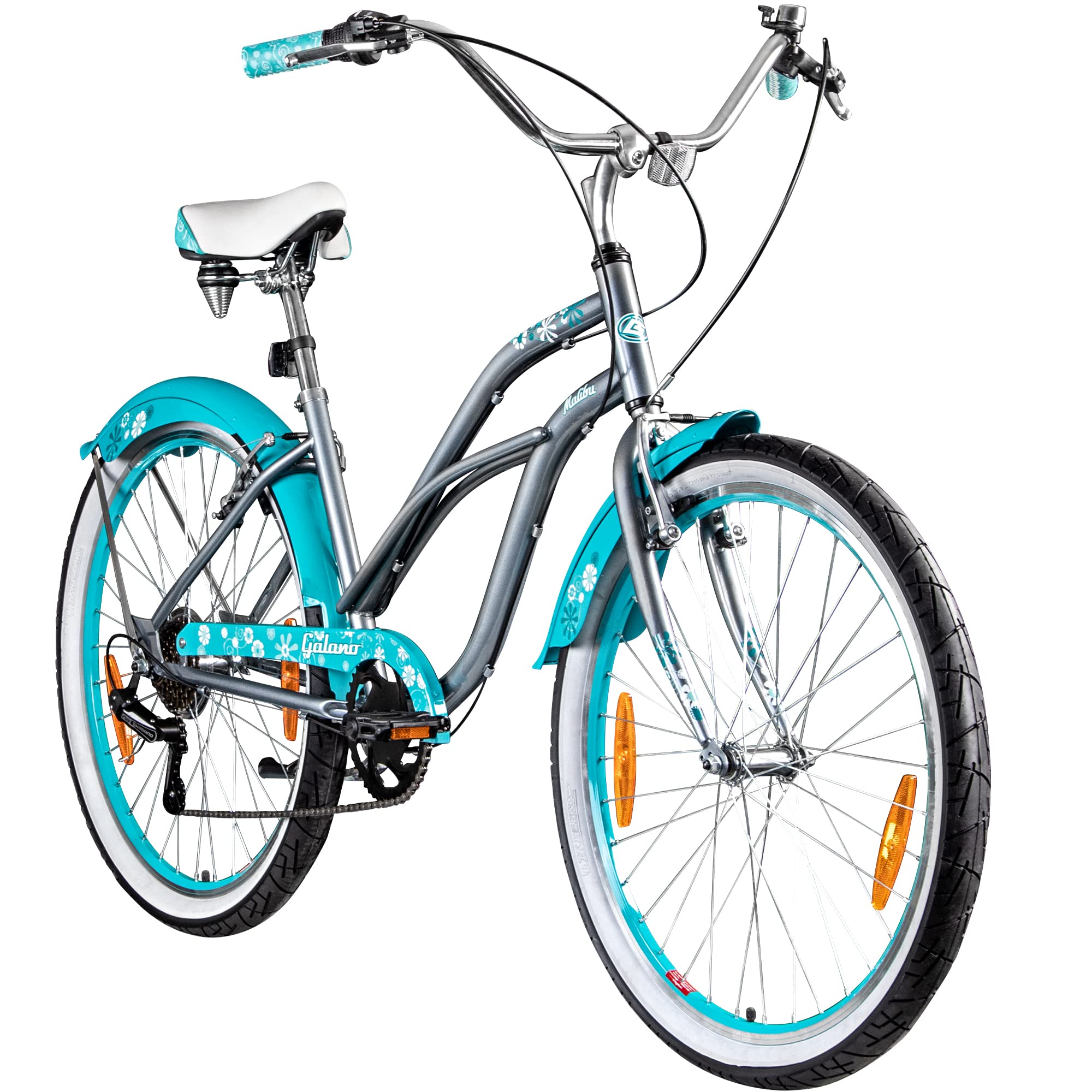Galano Malibu Beach Cruiser 26 Zoll für 150-170 cm Retro 6 Gang Vintage Design Damenfahrrad Chopper Citybike Ballonreifen Hollandrad