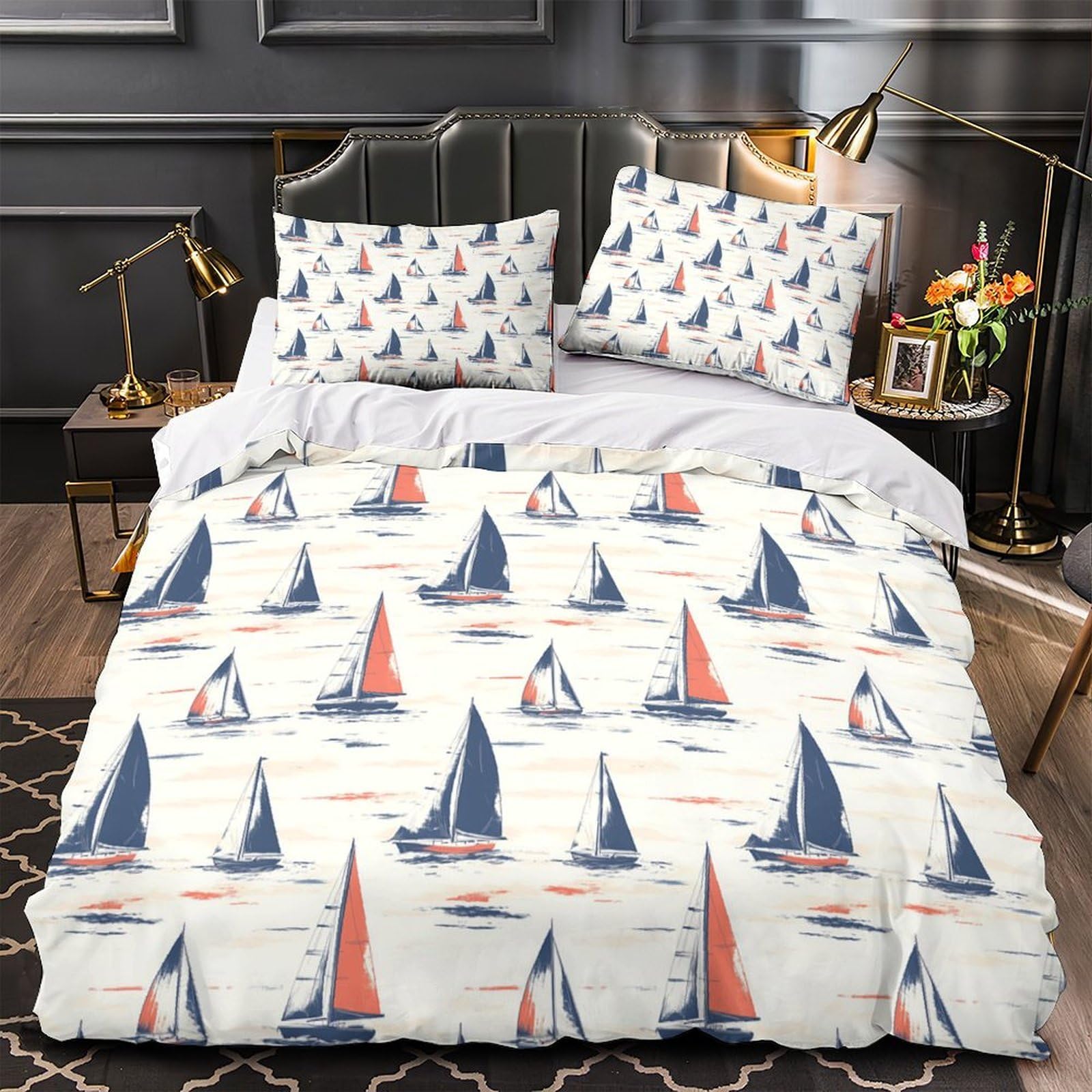 Housse de couette voiliers 135x200cm pour une chambre d'amoureux au style bord de mer unique