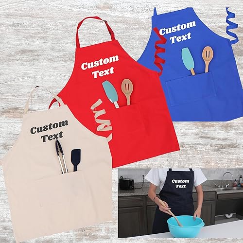 Miniatura 4 de Threadart Delantal personalizado 100% lona algodón babero ajustable con bolsillos gemelos 26 x 31 pulgadas, tamaño grande