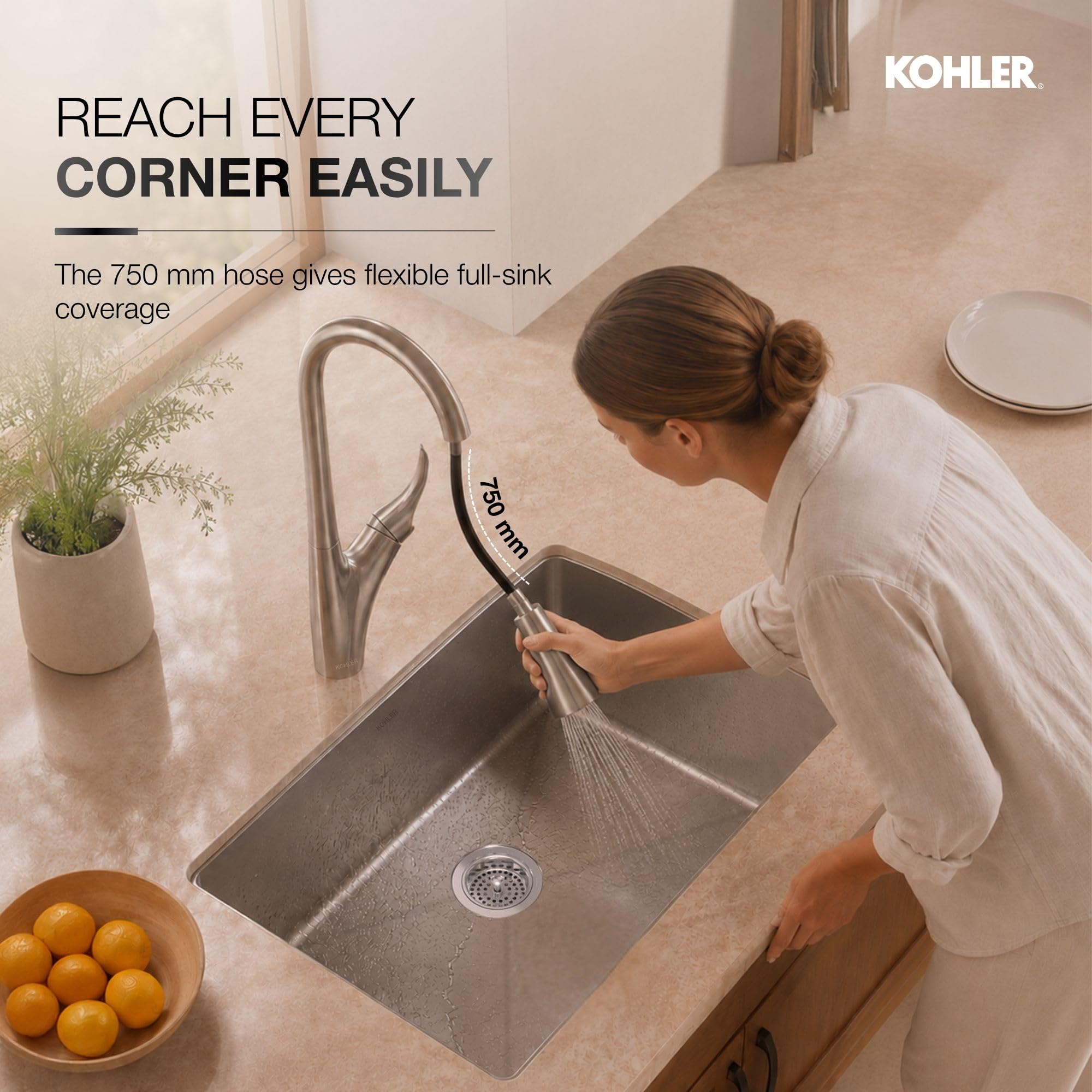 Kohler Emile 26448IN-4-VS Metal Pull-Down Sprayer Kitchen Faucet, Sweep Spray with Multi-function Docking Spray Head Technology (Vibrant Stainless Steel Finish) 4