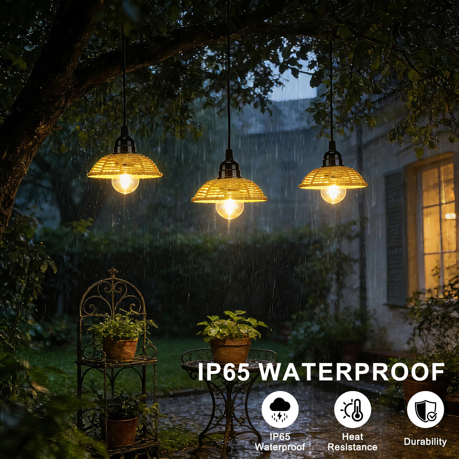 Suspension Luminaire Rotin Exterieur Intérieur Dimmable Batterie Télécommande IP65 Portable Minuterie Jardin Camping Étanche
