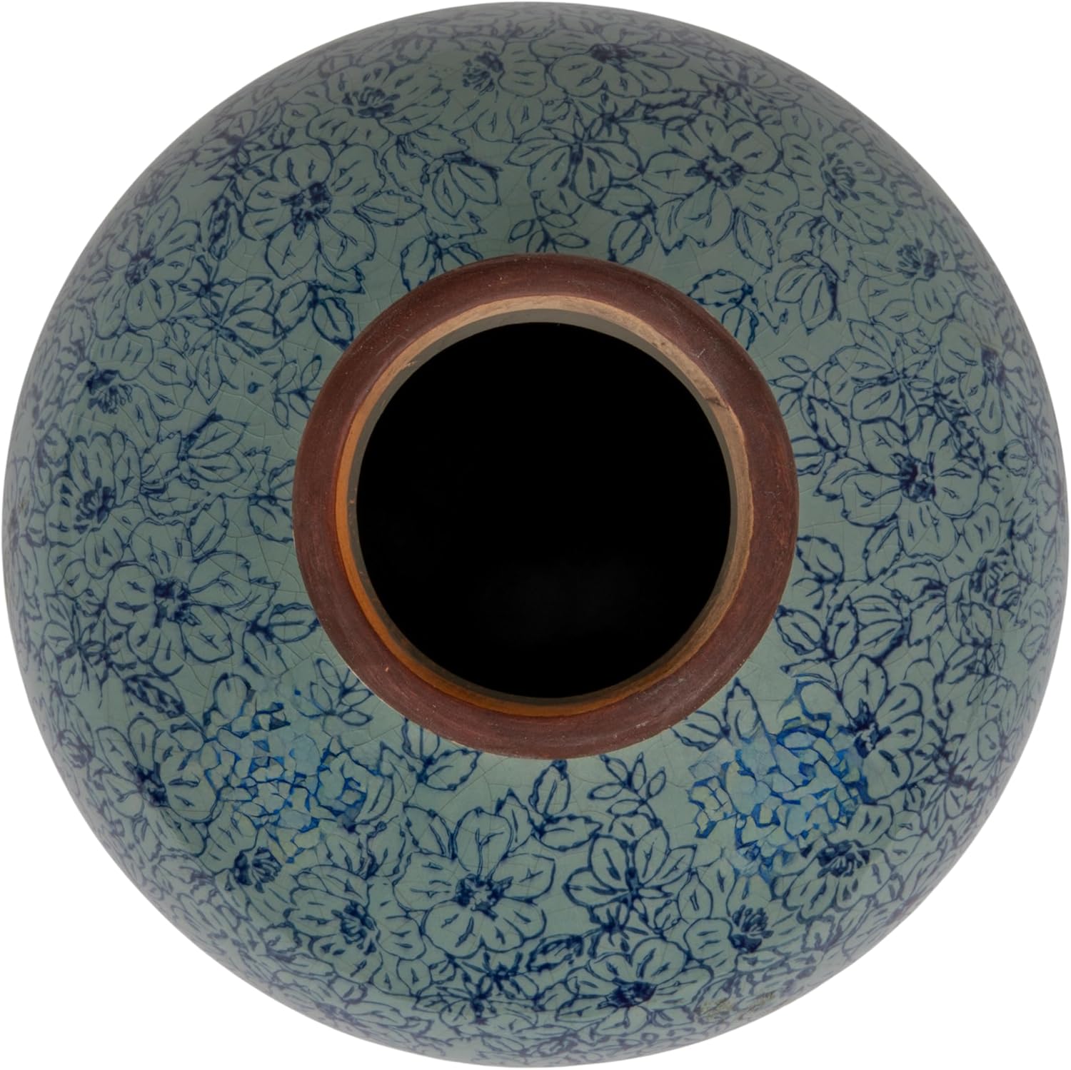 Creative Co-Op Round Decorative Terra-Cotta Vase with Transferware Pattern, Blue