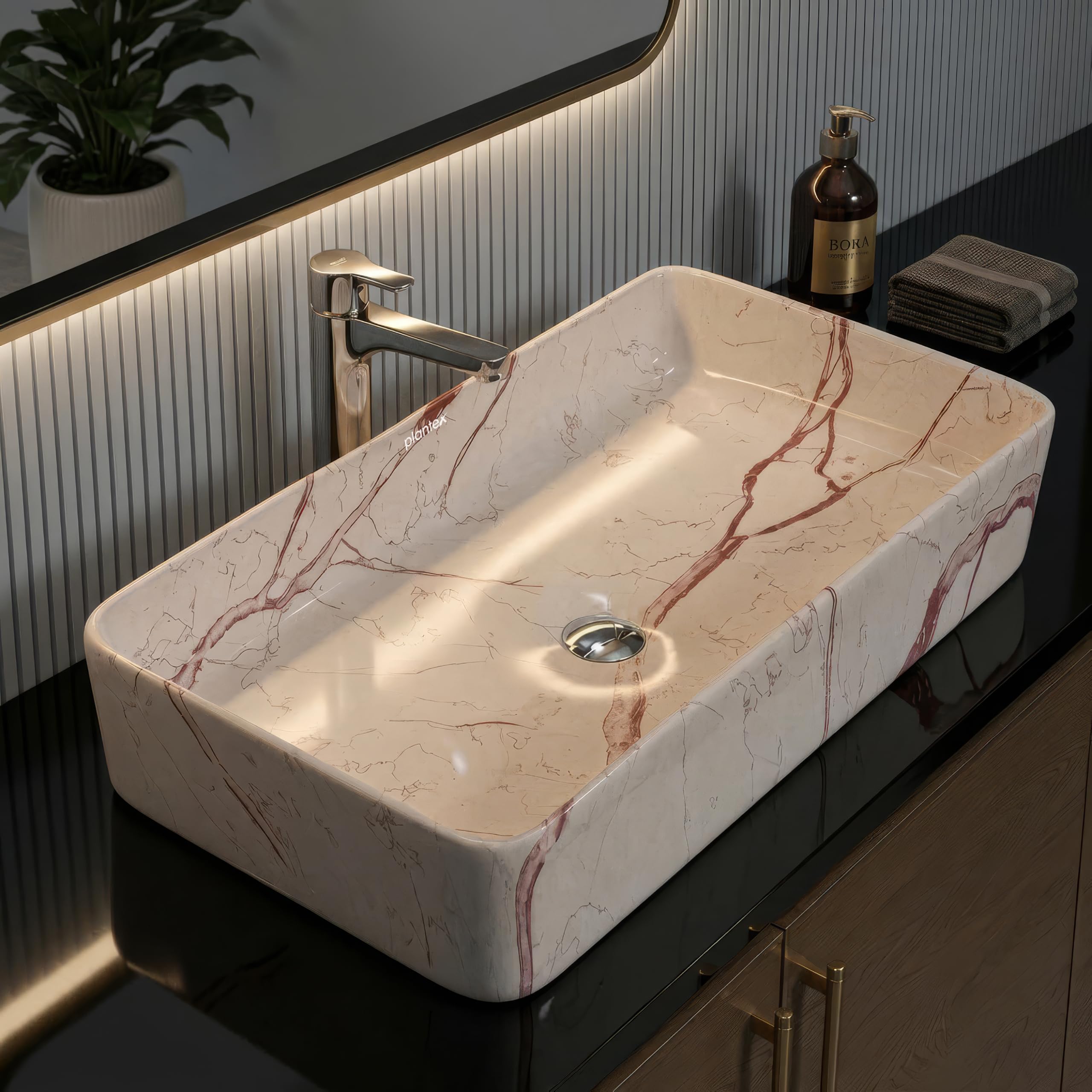 Plantex Ceramic Tabletop Washbasin/Bathroom Sink/Basin for Bathroom/Wash Basin for Restaurant, Hotel (Marble Finish, 24 x 13 x 5 Inch)-picture-10