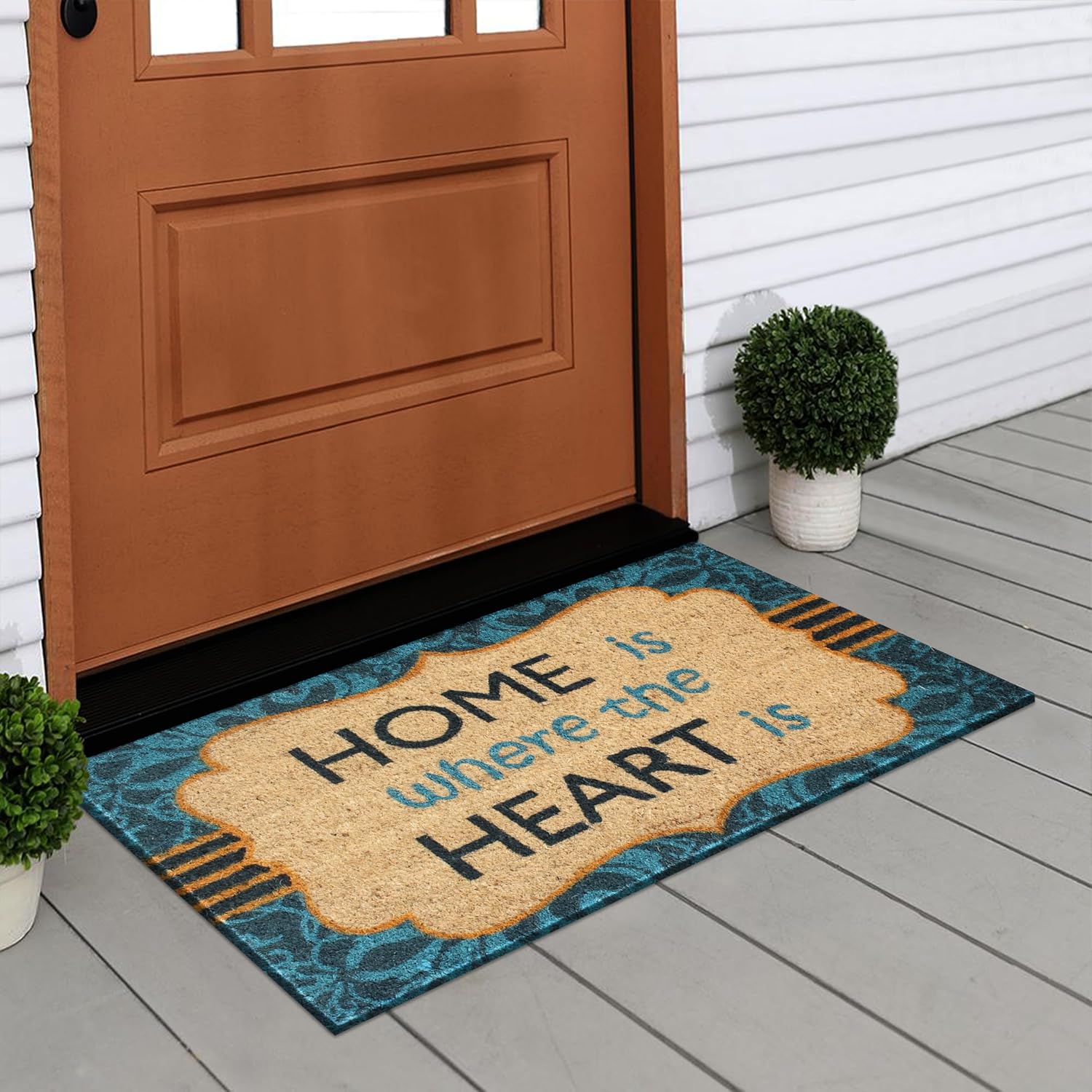 A1HC Natural Coir Doormat Outside Entrance, Anti-Shed Treated, Heavy Duty, Thin Profile, Easy to Clean and Non- Slip Front Door Mat - 18" X 30", Home Heart