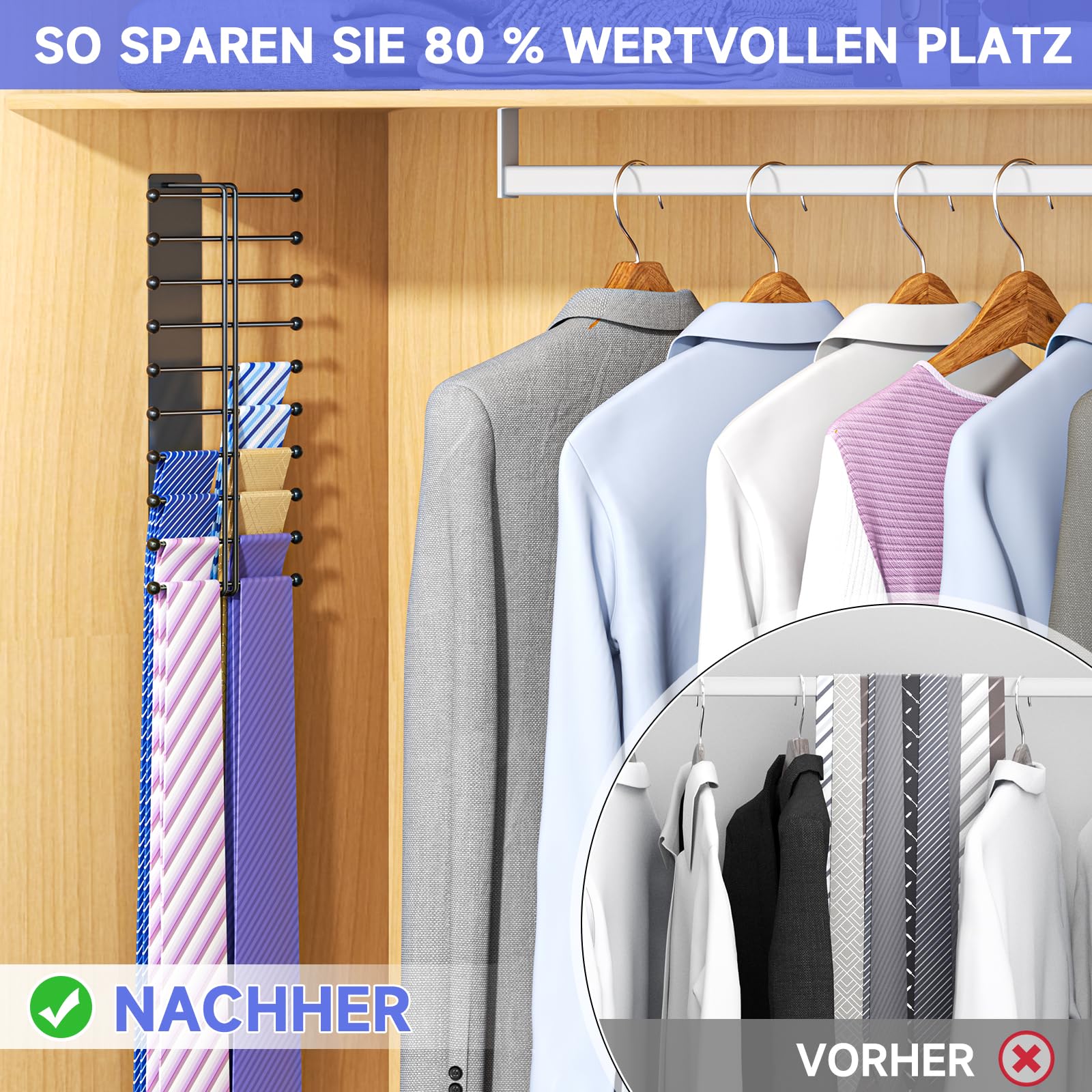 Krawattenhalter Wandmontage, Krawattenbügel für Männer, Krawattenhänger für Kleiderschrank Metall, Selbstklebender Krawatten Aufbewahrung für Krawatten, Gürtel, Schals, Accessoires (Schwarz)