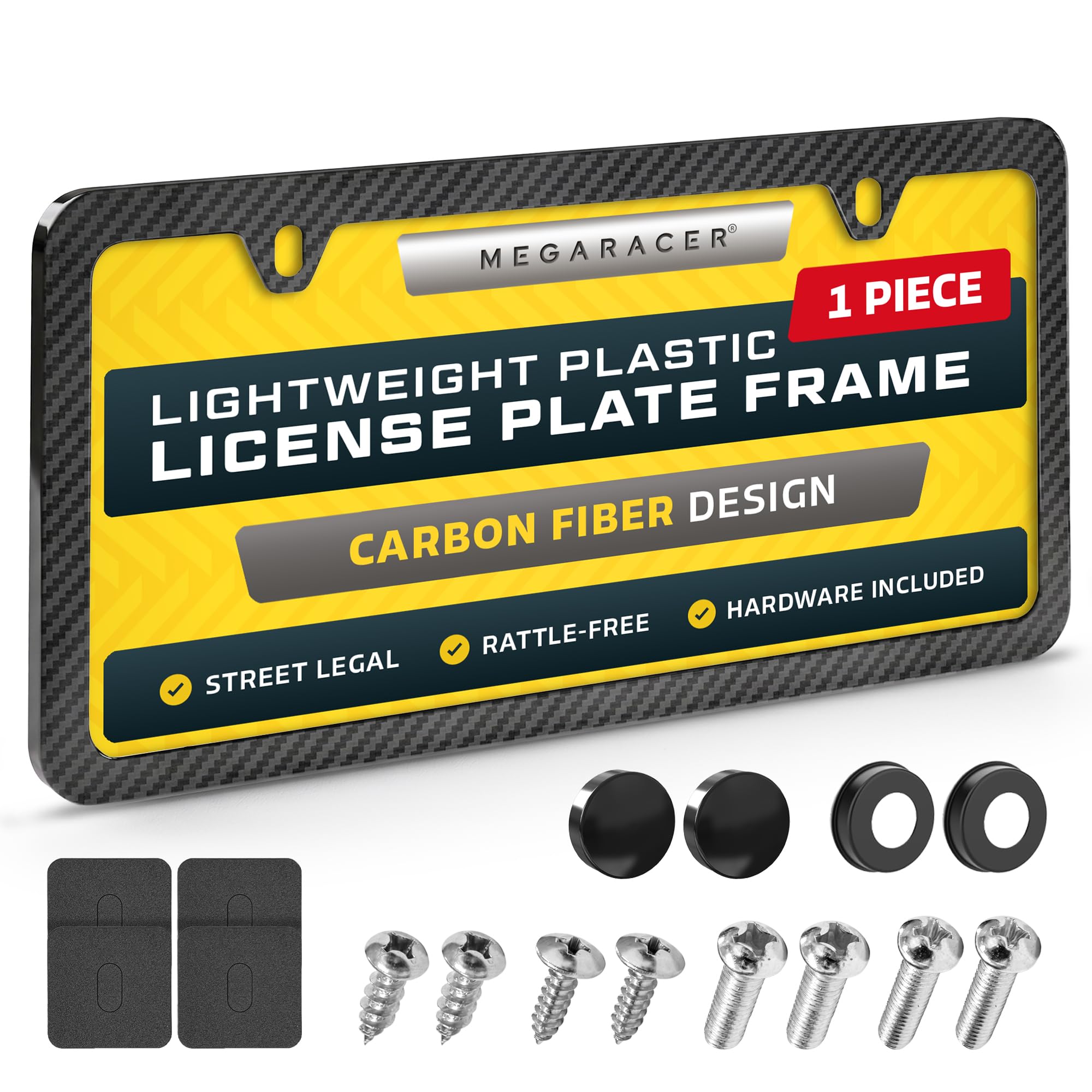 Weatherproof Thin License Plate Frame, 1 Piece, Carbon Fiber Design Plastic