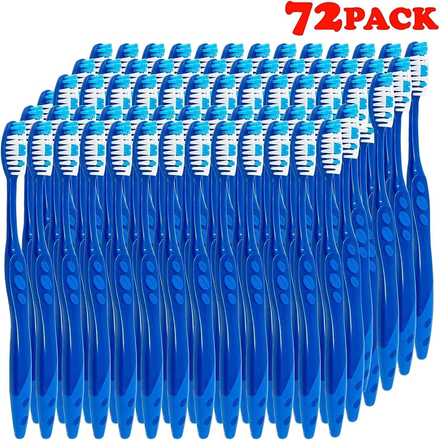 Pre Pasted Disposable Toothbrushes Individually Wrapped | Regular Size Head, Soft Bristle Hygienic & Economical | Great for Travel Camping Guestroom Car Office School Hotel Airbnb Gifts (72 Pack)