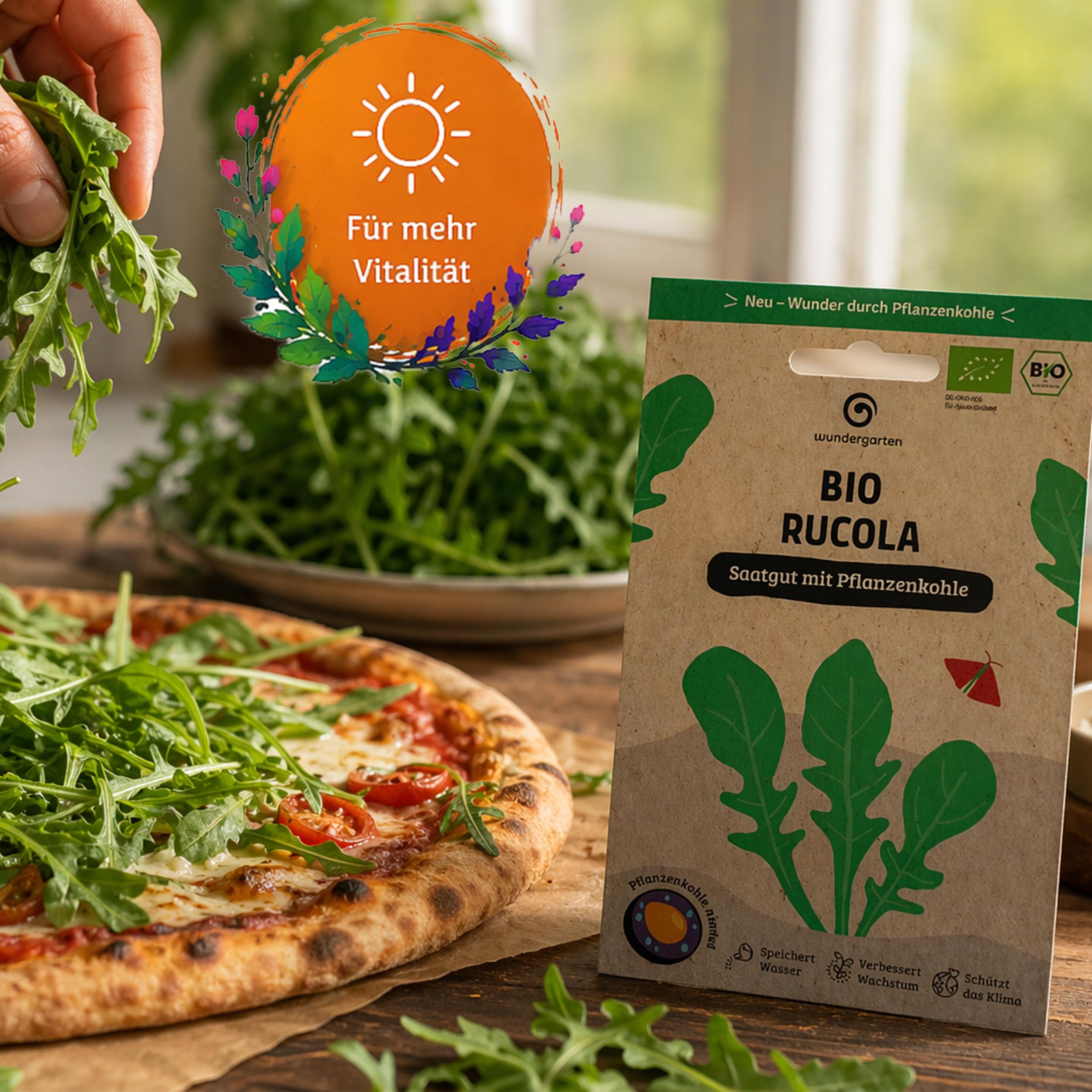 20x Bio Rucola Saatgut – Wundergarten – Mit Pflanzenkohle-Mantel – Schnelle Ernte in 3–4 Wochen – Würziger Rauke Salat für Garten, Hochbeet & Balkon