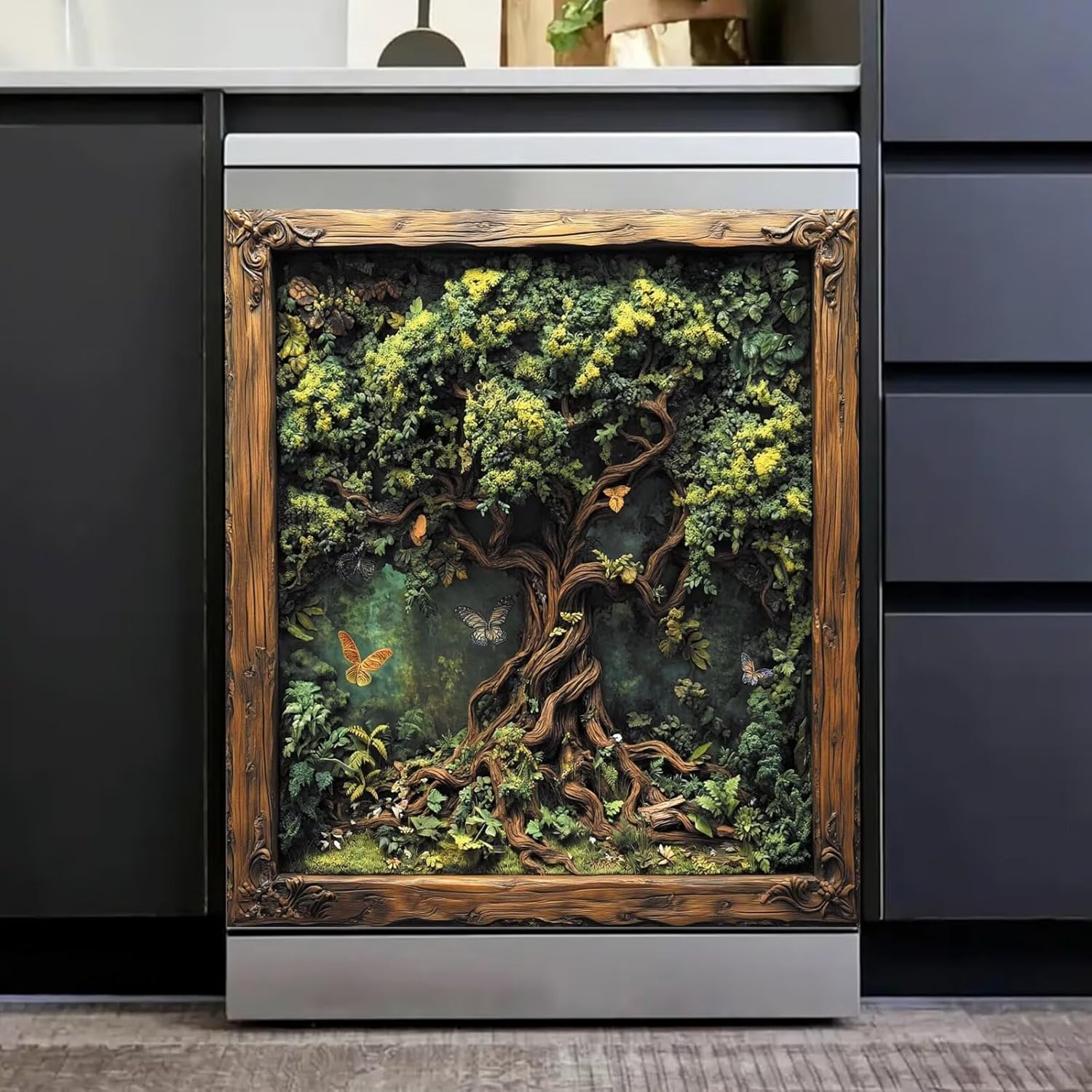 Lakeside Brown Bear Family Dishwasher Metal Magnet Cover Sheet, Forest Sunset Reflection Magnetic Sticker for Dishwasher Front Door, Refrigerator Decoration Vinyl Decal 23" x 26" Magnetic