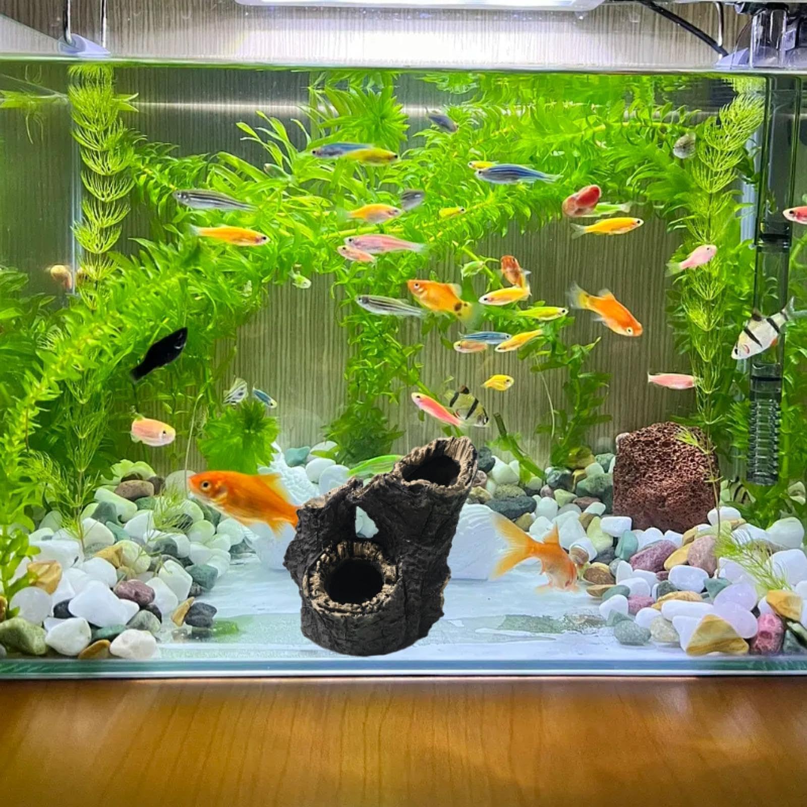 MagiDeal Fish Tank Hideout Resin Hollow Log Decor Aquarium Decoration Realistic Hollow Wood Log Design for Reptile Small Lizards Fish, Standing Pet Supplies