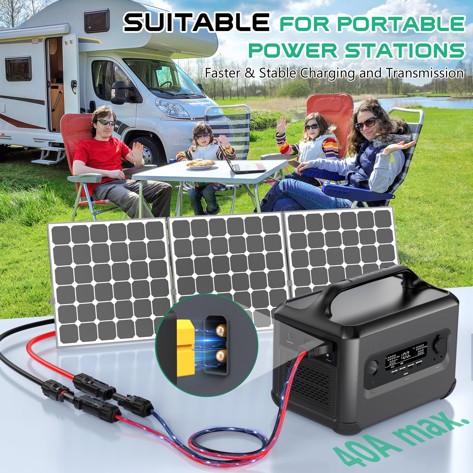 Cable de extensión solar XT60 de 10 AWG de 50 pies para estación de energía portátil | Cable adaptador XT60 de cobre estañado, conector de panel solar para RV, carga de batería, generador solar, certificado TUV