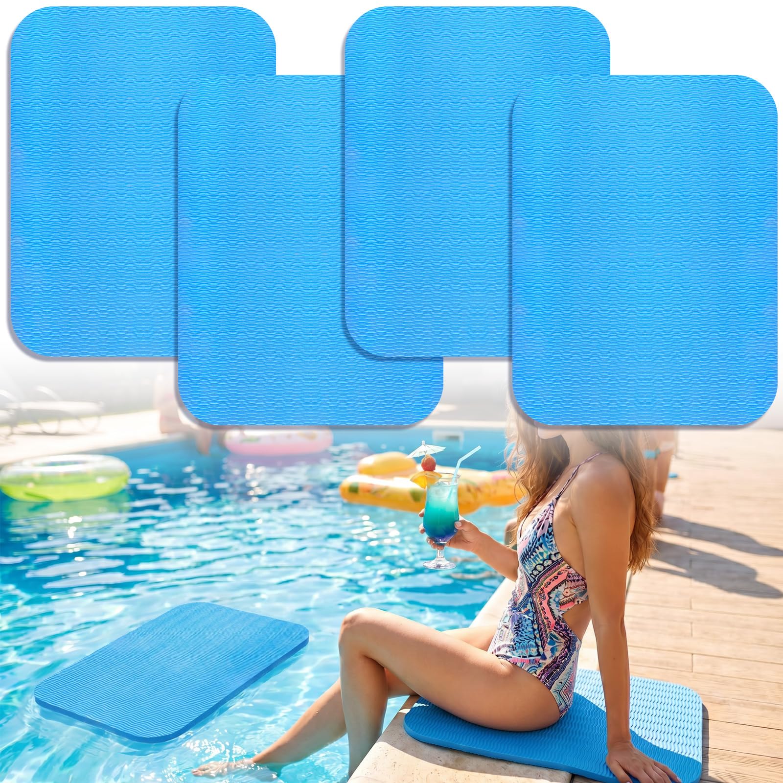4PCS Pool Seats for Edge of Pool,Eva Foam Cushions for Side,17x13 in Poolside Seating Mat for Summer Outdoor swimming Beach
