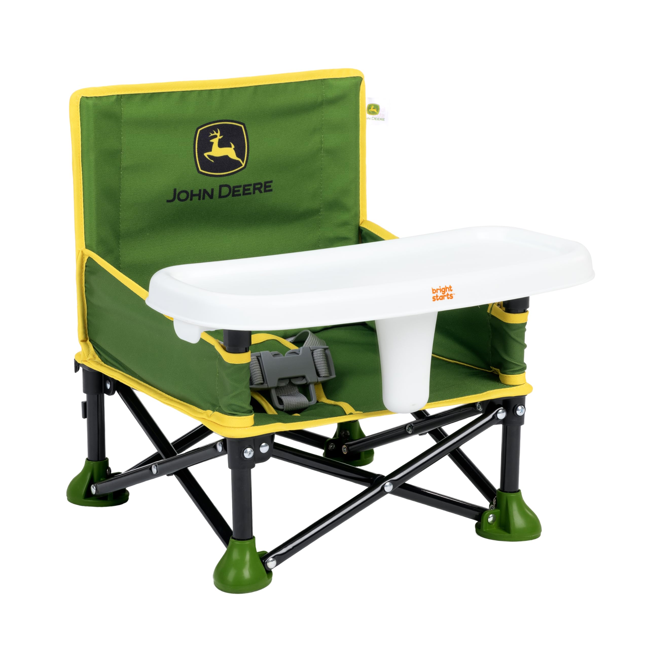 Bright Starts John Deere Pop 'N Sit Portable Booster Chair, Floor Seat, Indoor/Outdoor Use, Compact Fold, Green and Yellow, 6 Mos - 3 Yrs