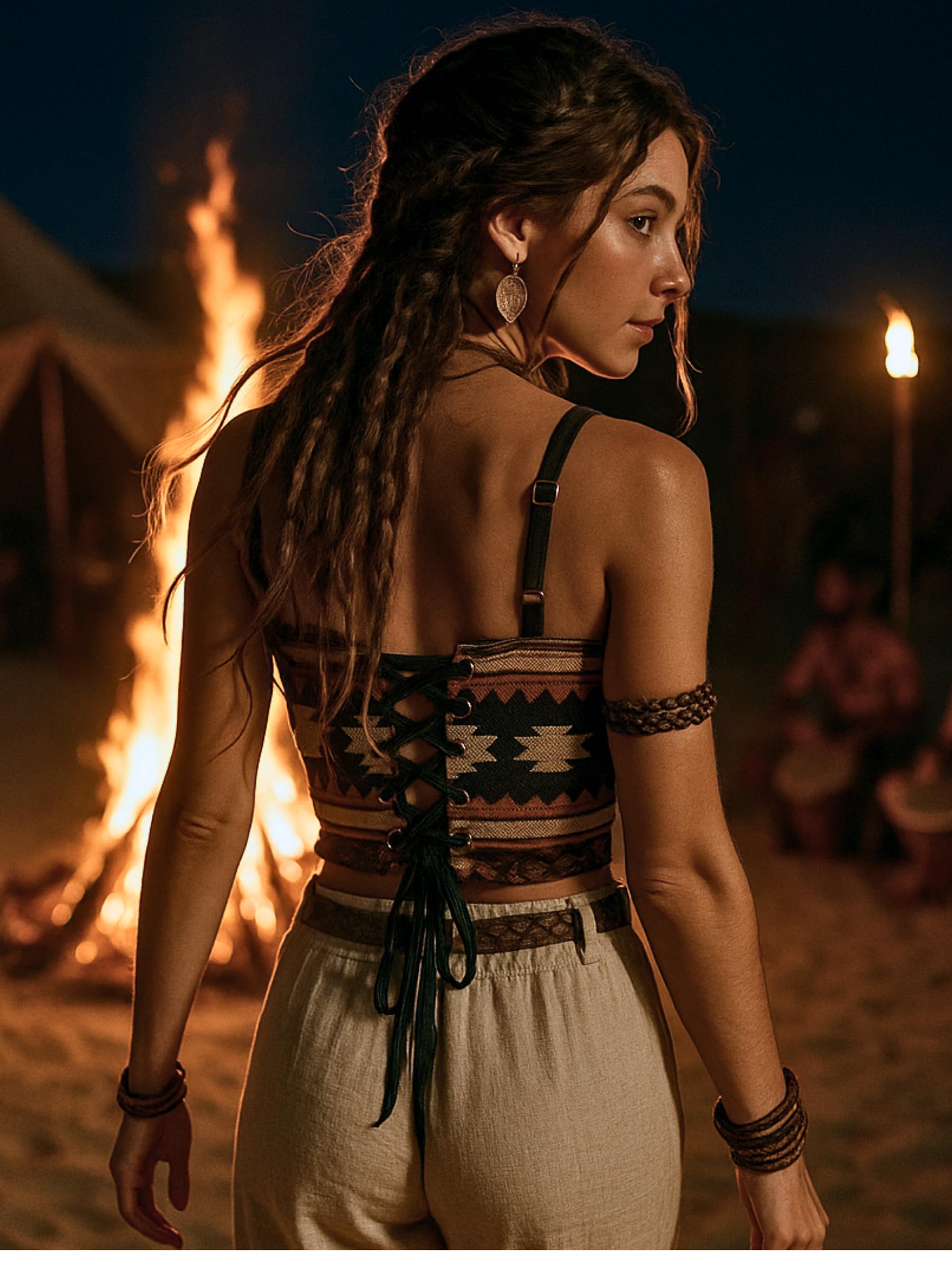 Crochet Top for Women - Hippie Clothes for Women - Cute Crop Top for Women - Concert Outfit: Medium Orange, Black, Beige