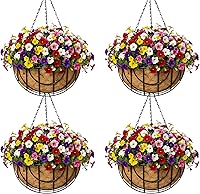 Vista 9 de Paquete de 4 macetas colgantes de metal de 8 pulgadas para exteriores, maceta colgante, soporte redondo y moderno, accesorio de jardín