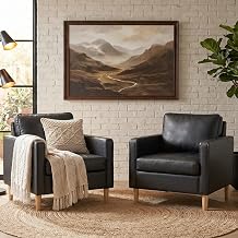 TYBOATLE Accent Chairs Set of 2, Black Leather Chair with Tufted Seat & Wood Legs, Mid-Century Modern Living Room Chair, Upholstered Comfy Reading Chair, Armchair for Waiting Room, Bedroom, Office 2