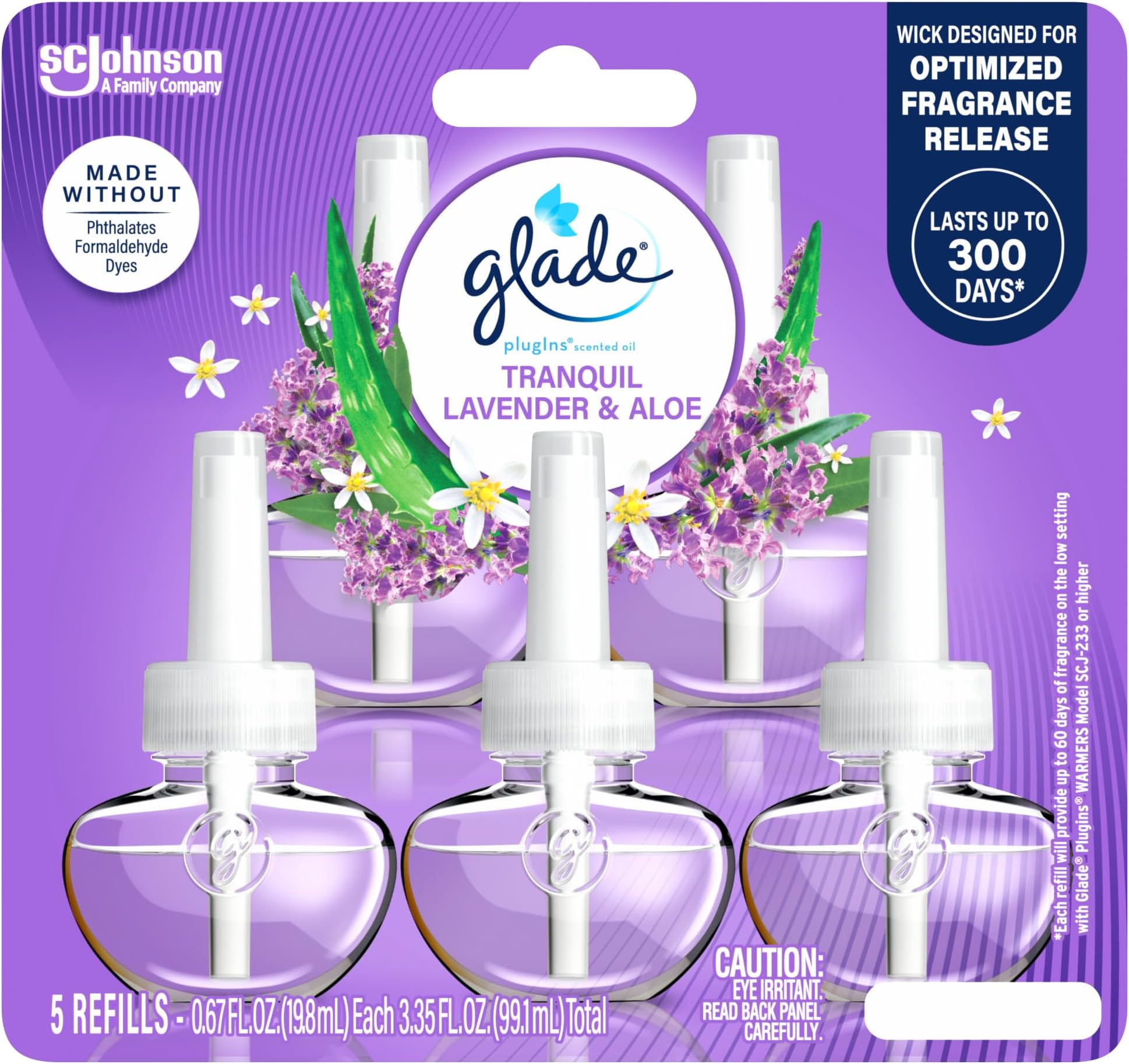 PlugIns Refills Air Freshener, Scented and Essential Oils for Home and Bathroom, Tranquil Lavender & Aloe, 3.35 Fl Oz, 5 Count